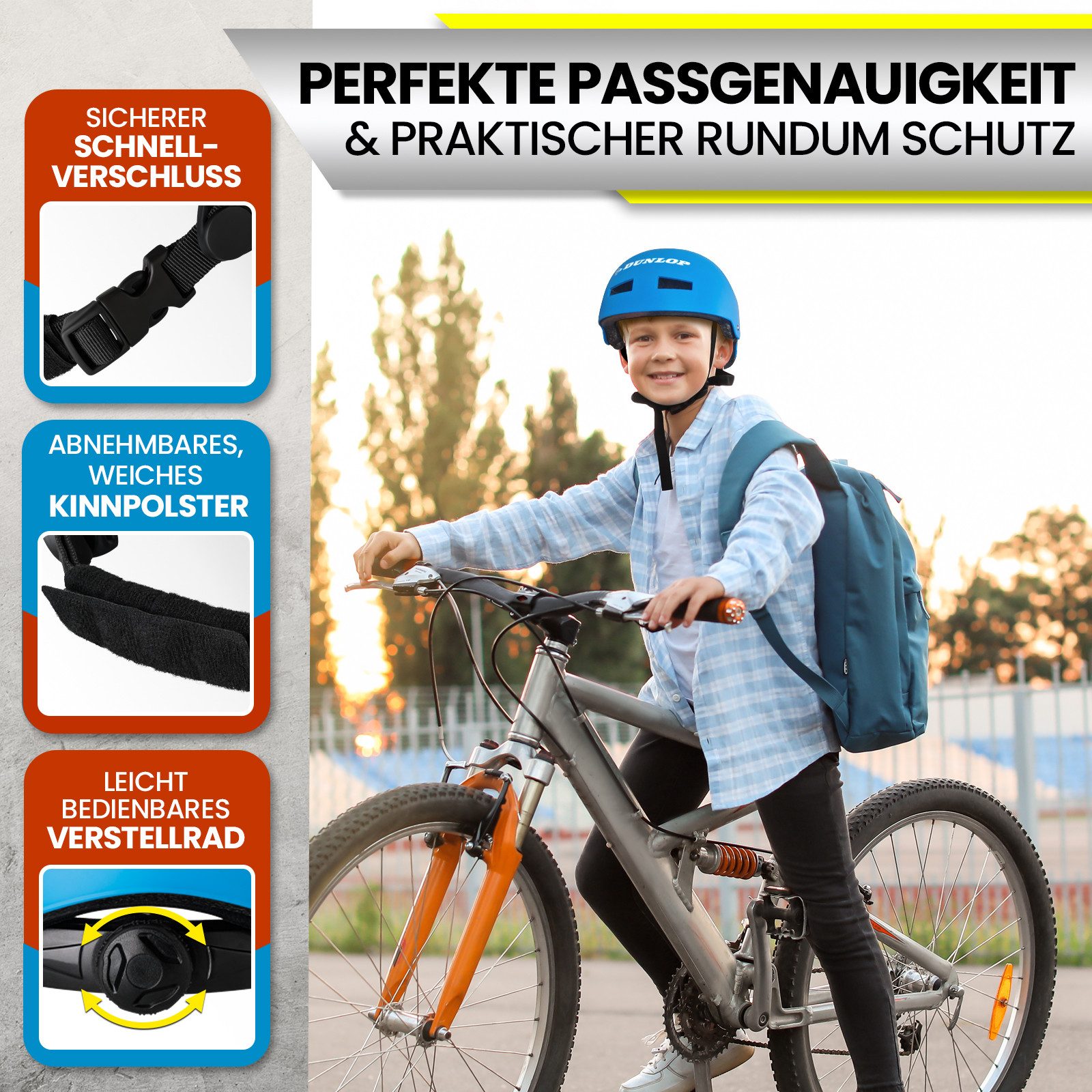 Dunlop Fahrradhelm Fahrradhelm Skaterhelm Helm S-L, Test Sehr Gut - Leichter robuster Allrounder Helm, Schnellverschluss – Bild 3 von 5
