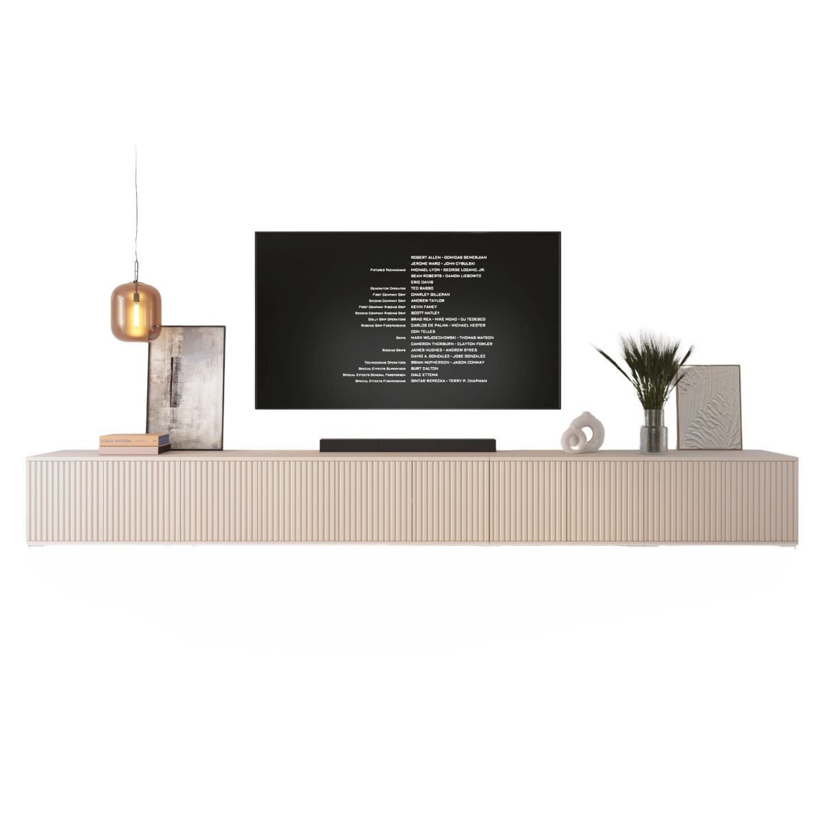 Compleo TV-Schrank Kaschmir 350cm breit, Lowboard oder Hängeschrank mit Lamellen
