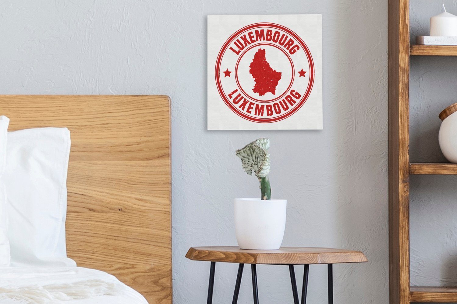 Leinwand für Wohnzimmer Illustration Luxemburg, OneMillionCanvasses® einer Bilder von Briefmarke (1 Leinwandbild roten St), Schlafzimmer