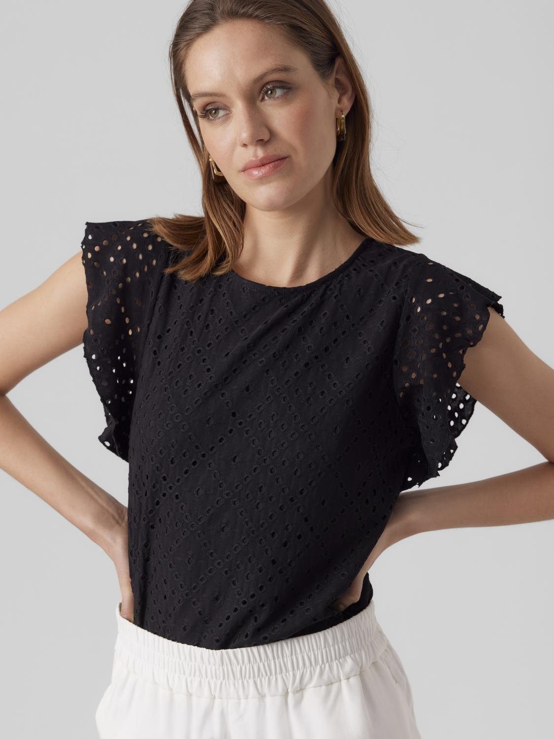 Vero Moda Rundhalsshirt VMTASSA SL FRILL TOP NOOS günstig online kaufen