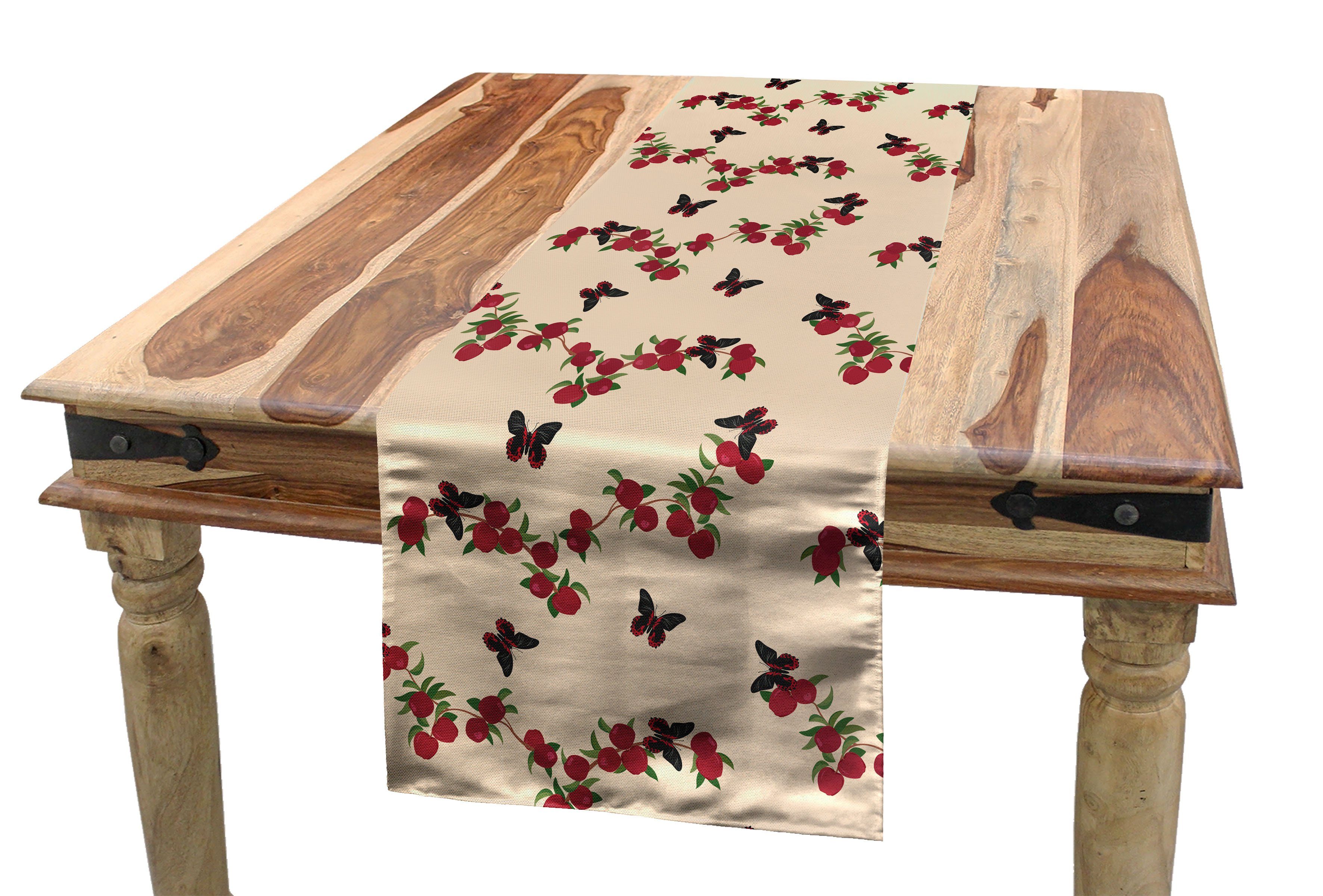 Abakuhaus Tischläufer Esszimmer Apple und Tischläufer, Schmetterlings-Muster Dekorativer Natur Rechteckiger Küche