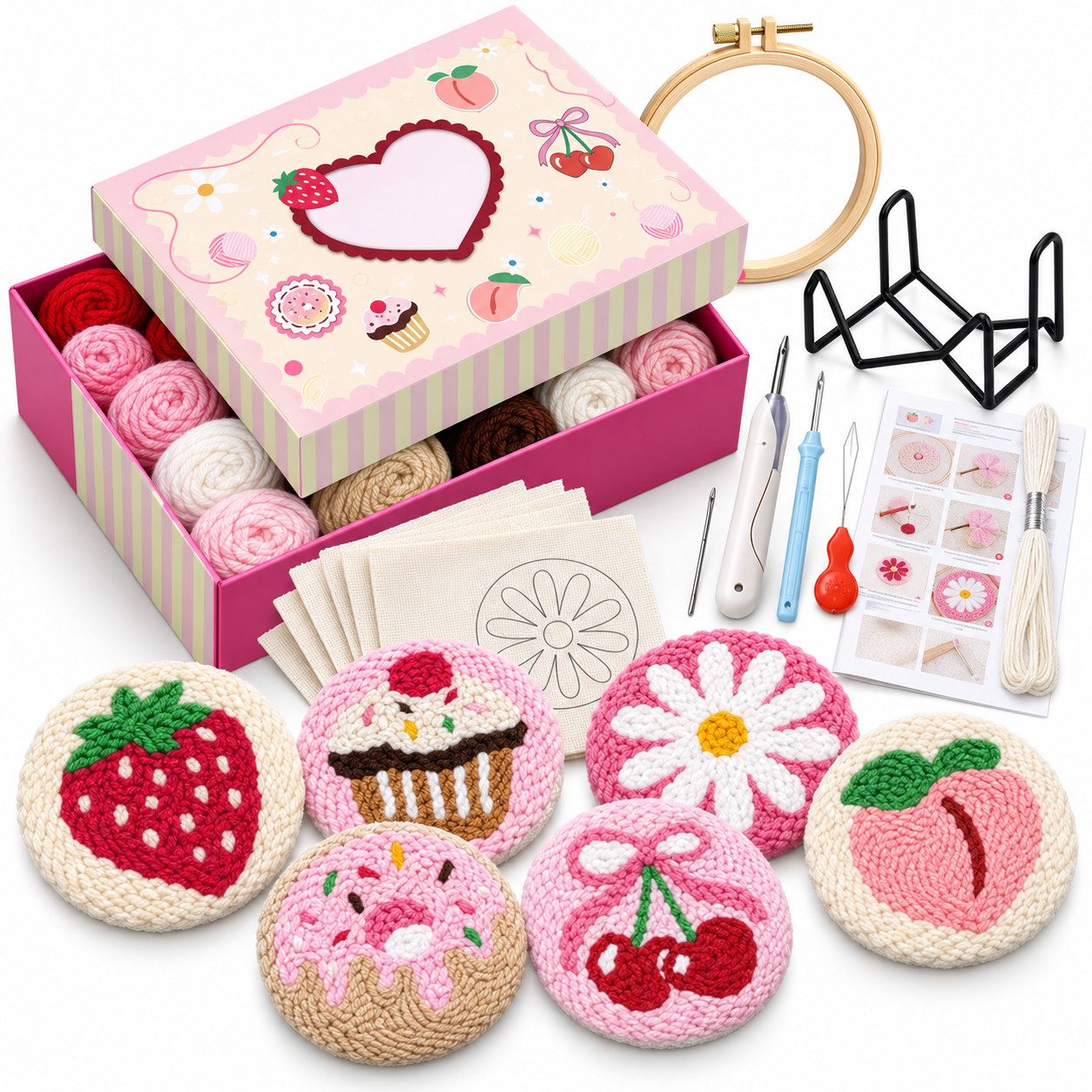 VEKROBOT Nähkästchen Kreativer DIY Ständer Keramik Stickerei entspannend ideales Geschenk (Set, 1 St., DIY-Stressabbau-Set – zum Stempeln & Basteln), 6 teiliges Punch Nadel Untersetzer Set