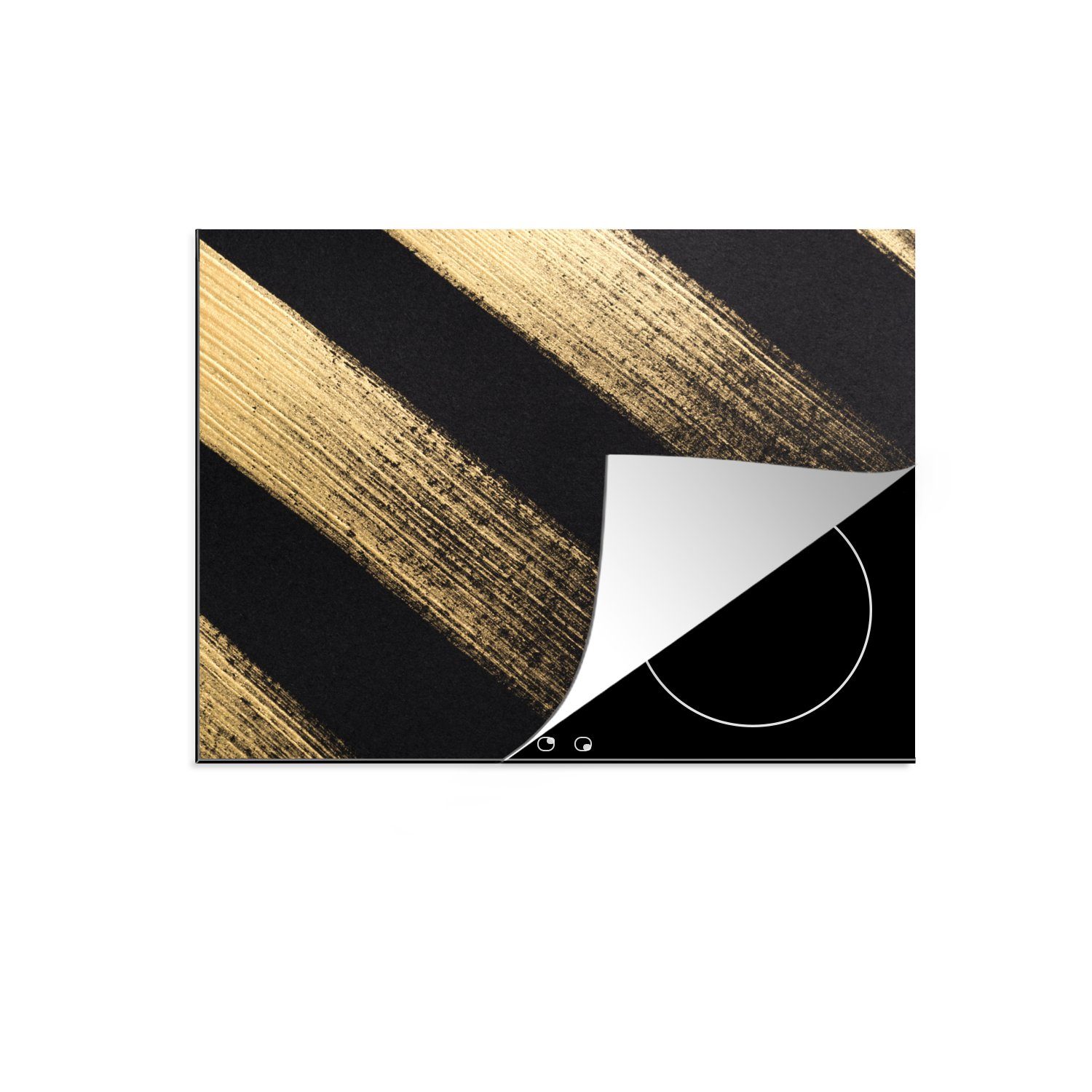 MuchoWow Herdblende-/Abdeckplatte Goldene Farbstreifen auf schwarzem Hintergrund, Vinyl, (1 tlg), 59x52 cm, Ceranfeldabdeckung für die küche, Induktionsmatte
