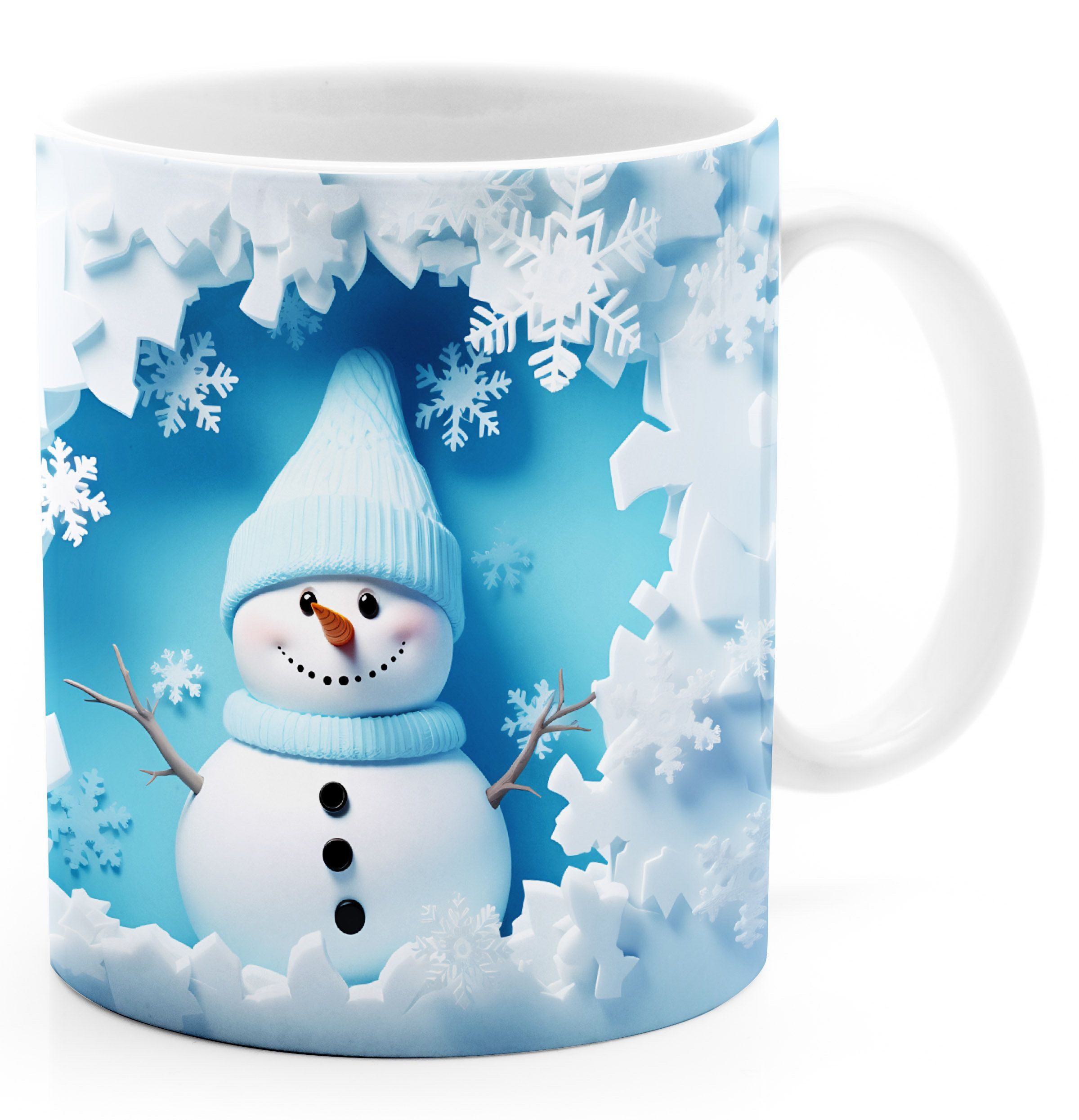 MoonWorks Tasse Tasse Weihnachten 3D Illusion Katze Schneemann Weihnachtsmann, Keramik