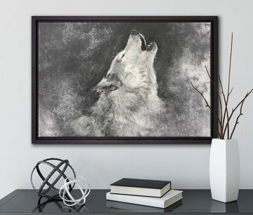 Pixxprint Leinwandbild Heulender Wolf Kunst, Wanddekoration (1 St), Leinwandbild fertig bespannt, in einem Schattenfugen-Bilderrahmen gefasst, inkl. Zackenaufhänger