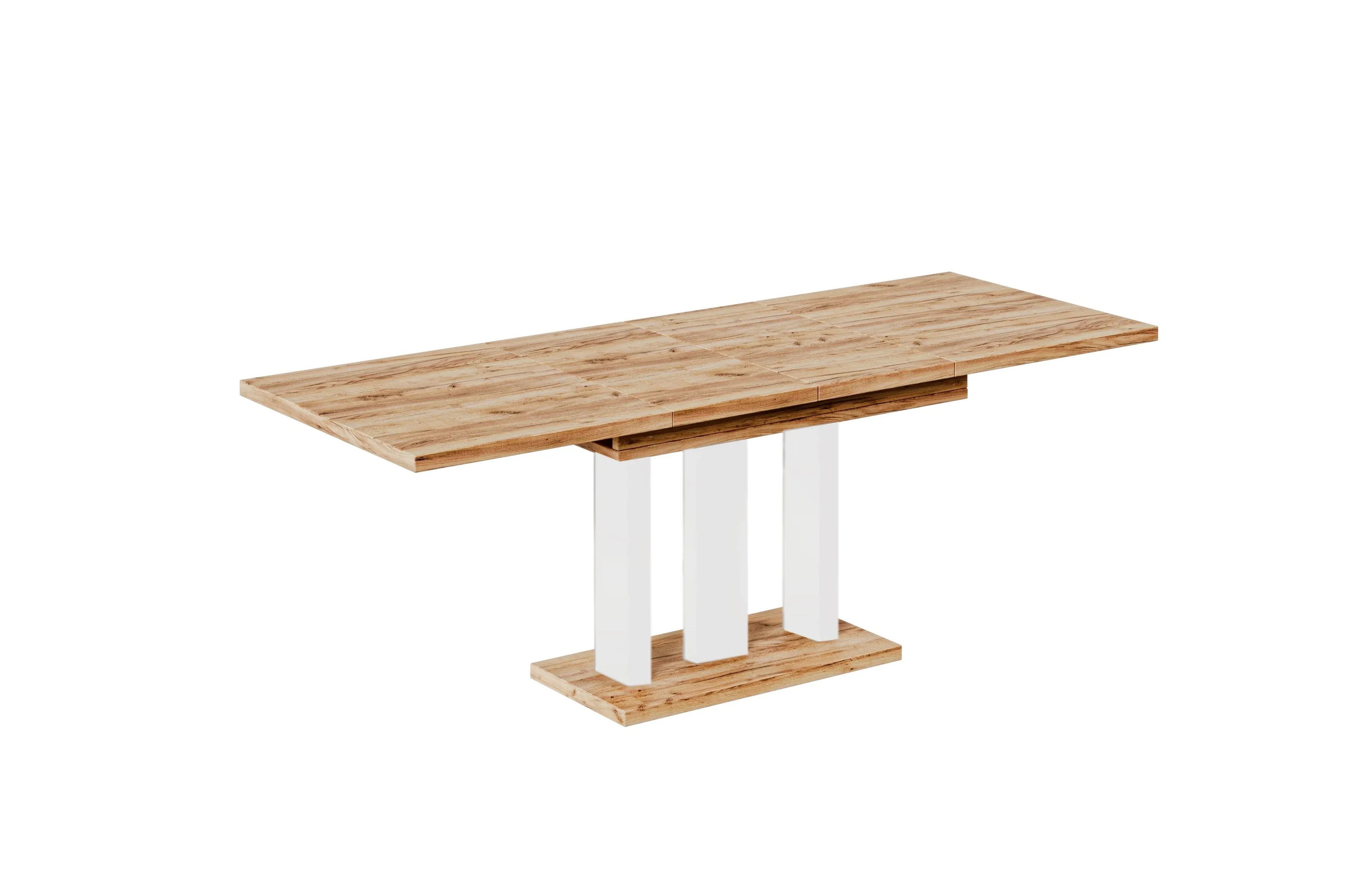 Endo-Moebel Säulen-Esstisch "Appia White" 130-210cm ausziehbar, erweiterbar, modern (1 Tisch), 2 Erweiterungsplatten, für 4, 6 oder 8 Personen, weiße Beine