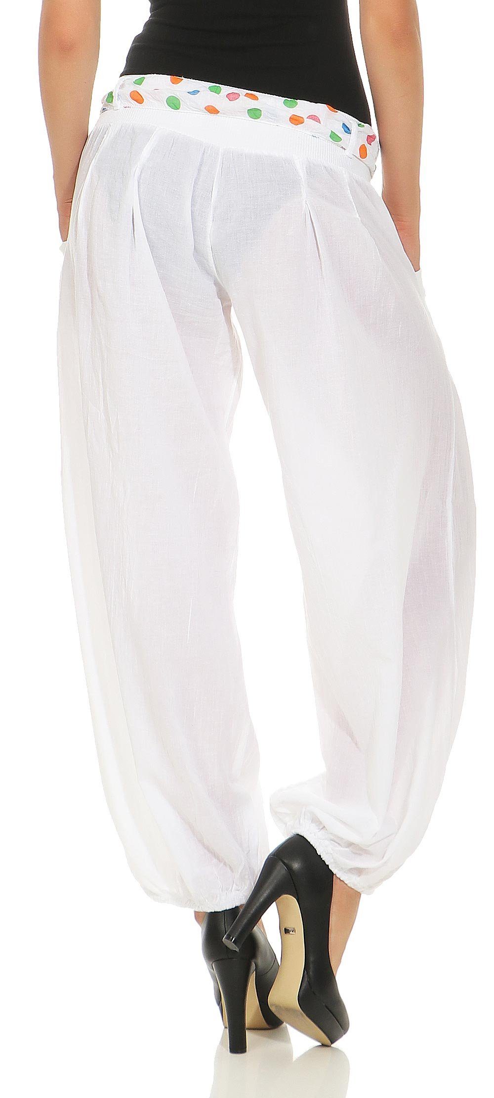 malito more than fashion Haremshose malito Damen Pumphose in Unifarben, leichte Stoffhose, super Freizei mit farblich passendem Stoffgürtel Einheitsgröße
