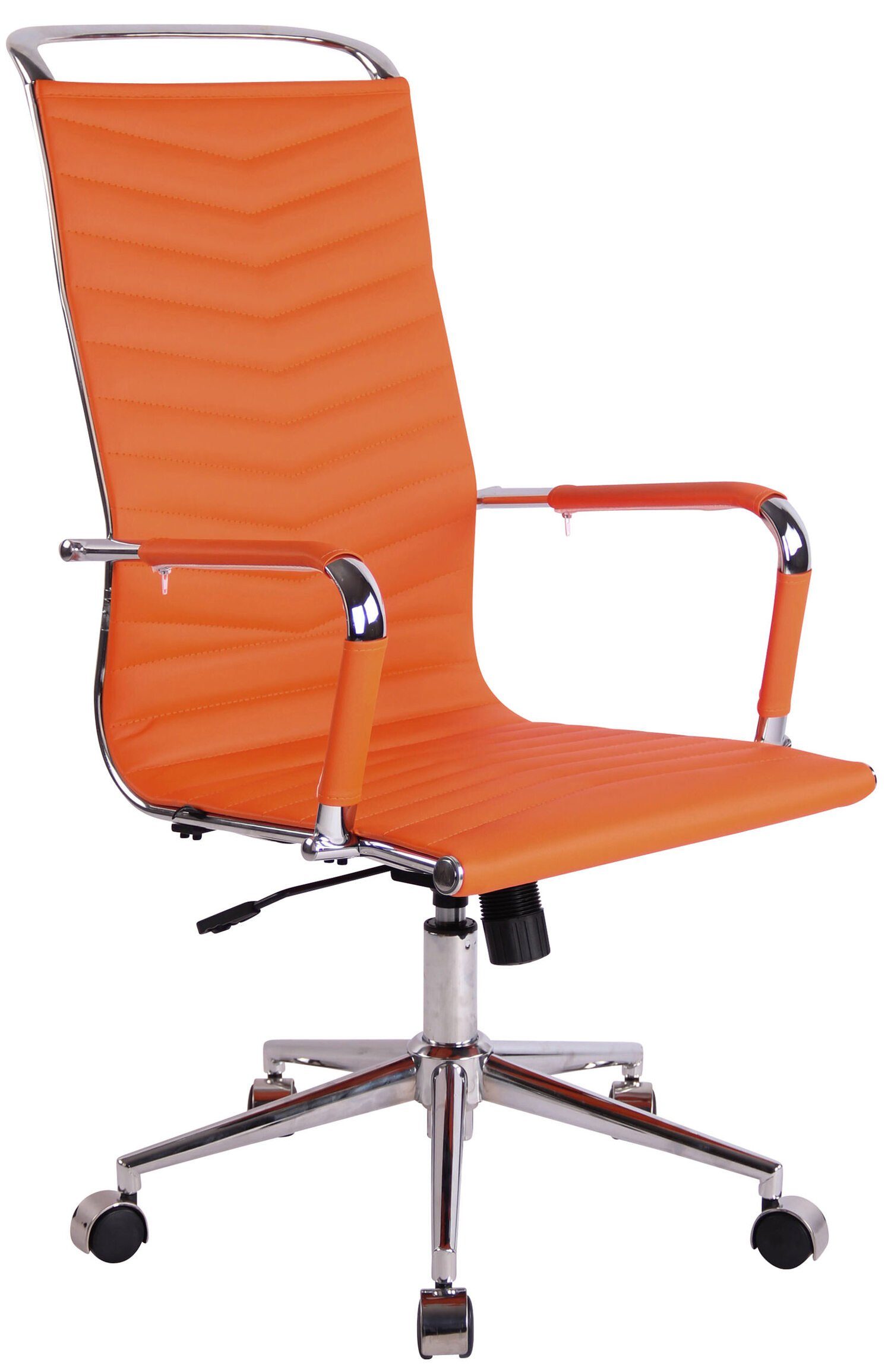 TPFLiving Bürostuhl Battle mit bequemer ergonomisch geformter Rückenlehne (Schreibtischstuhl, Drehstuhl, Chefsessel, Bürostuhl XXL), Gestell: Metall chrom - Sitzfläche: Kunstleder orange