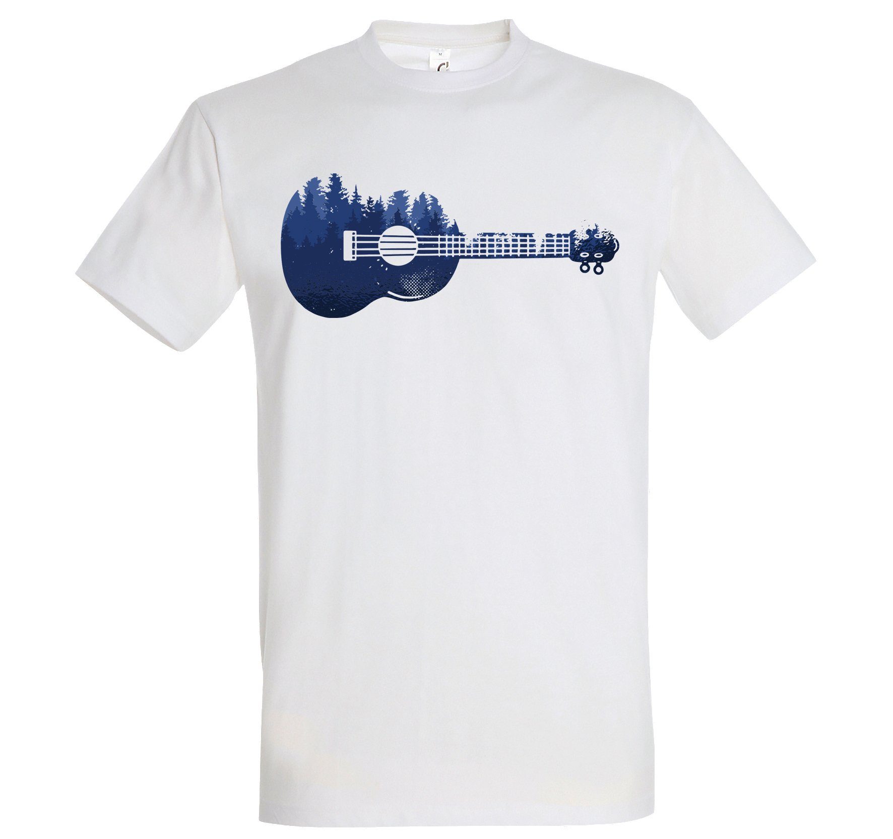 Shirt mit Ukelele Herren Frontprint Youth Waldmotiv Weiß Designz T-Shirt trendigem
