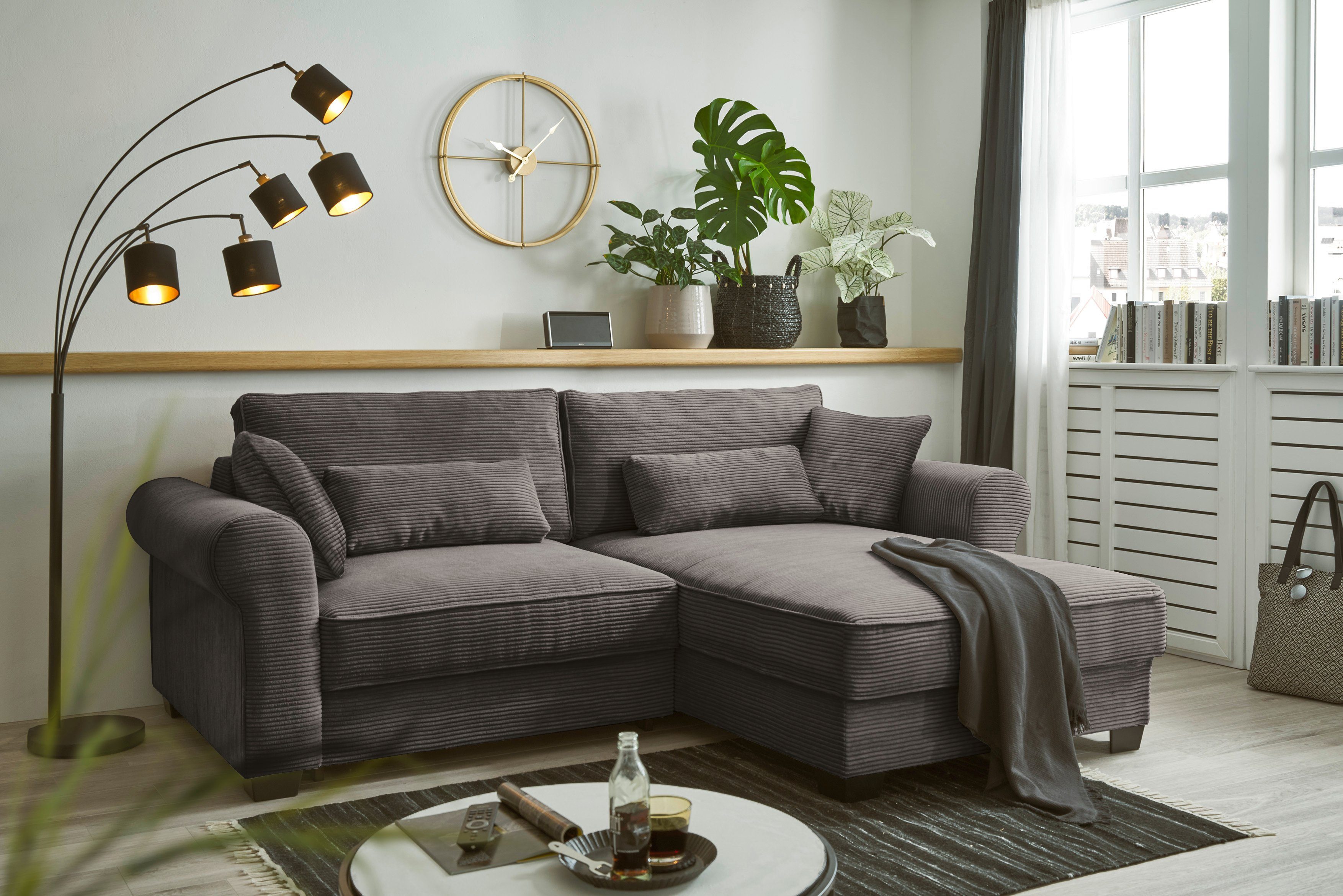 ED EXCITING DESIGN Ecksofa und Rücken-, Bettfunktion Bettkasten, Angelina, Zierkissen braun mit sowie und Nieren