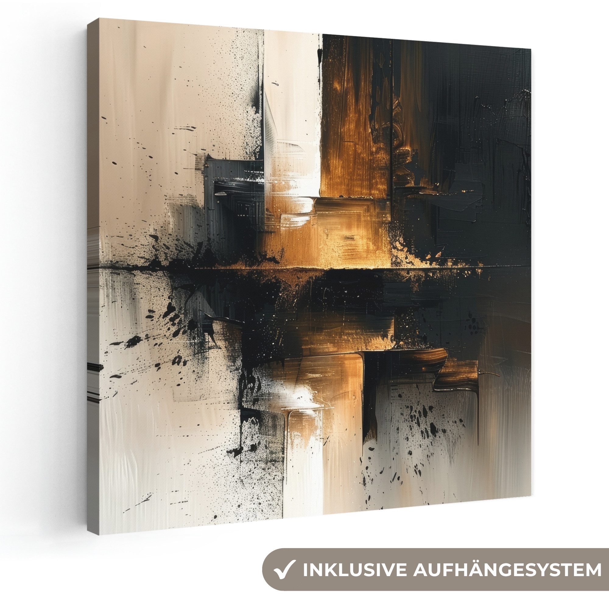 OneMillionCanvasses® Leinwandbild Modern - Schwarz - Farbe - Gold, Fotodruck (1 St), Wandbild, Deko Schlafzimmer Wohnzimmer Flur 20x20 cm