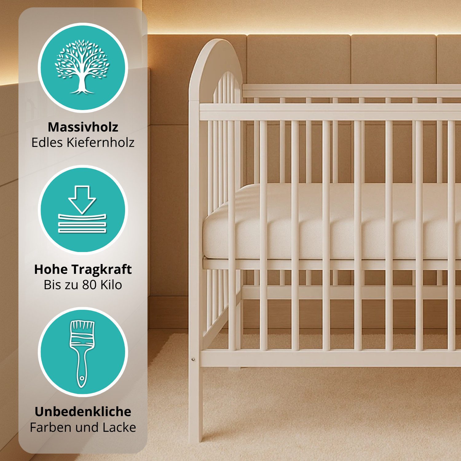 Alavya Home® Babybett Tonja, Gitterbett 60x120 cm, höhenverstellbar & mit entnehmbaren Stäben