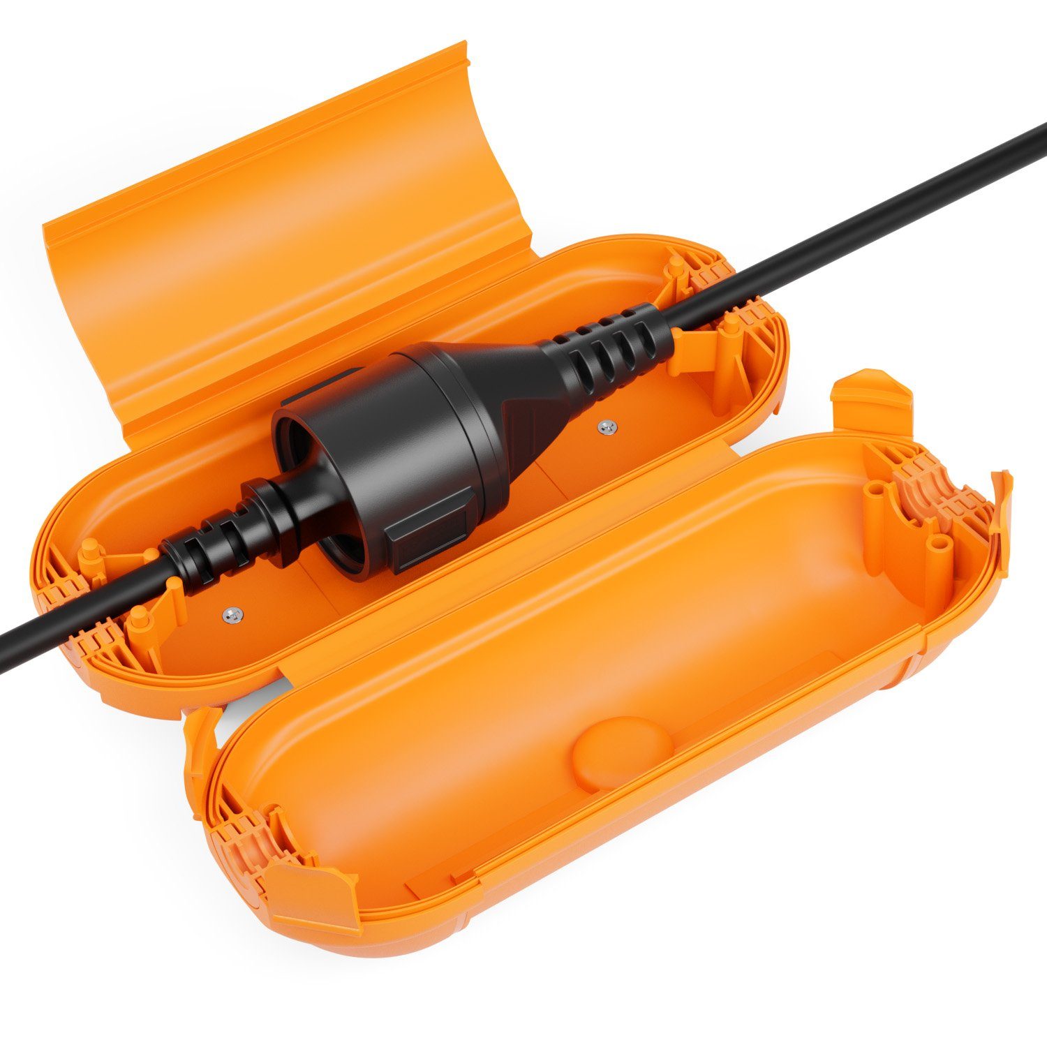 deleyCON Kabelzubehör deleyCON Kabel Schutzbox Wetterfest Outdoor IP44 für Stromkabel Orange