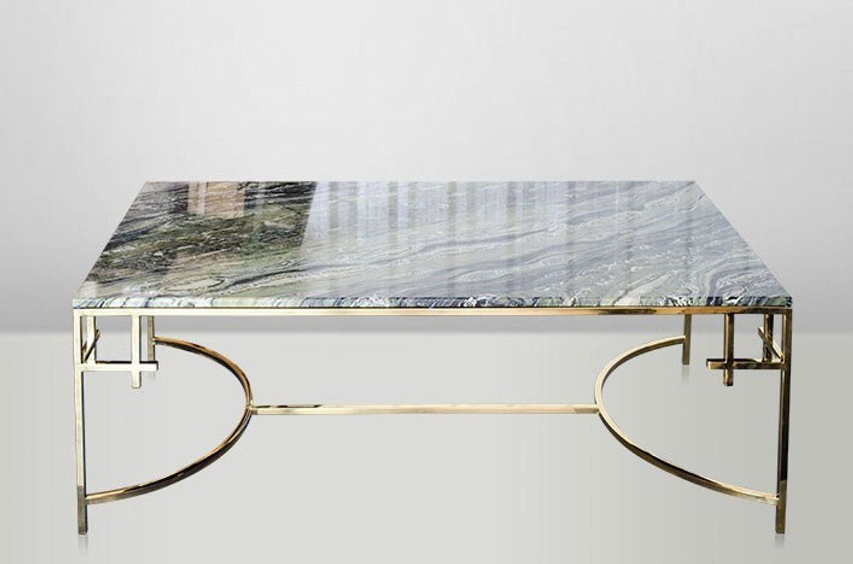 Casa Padrino Couchtisch Art Deco Couchtisch Gold Metall / Marmor 130 x 70 cm- Jugendstil Tisch - Möbel Wohnzimmer