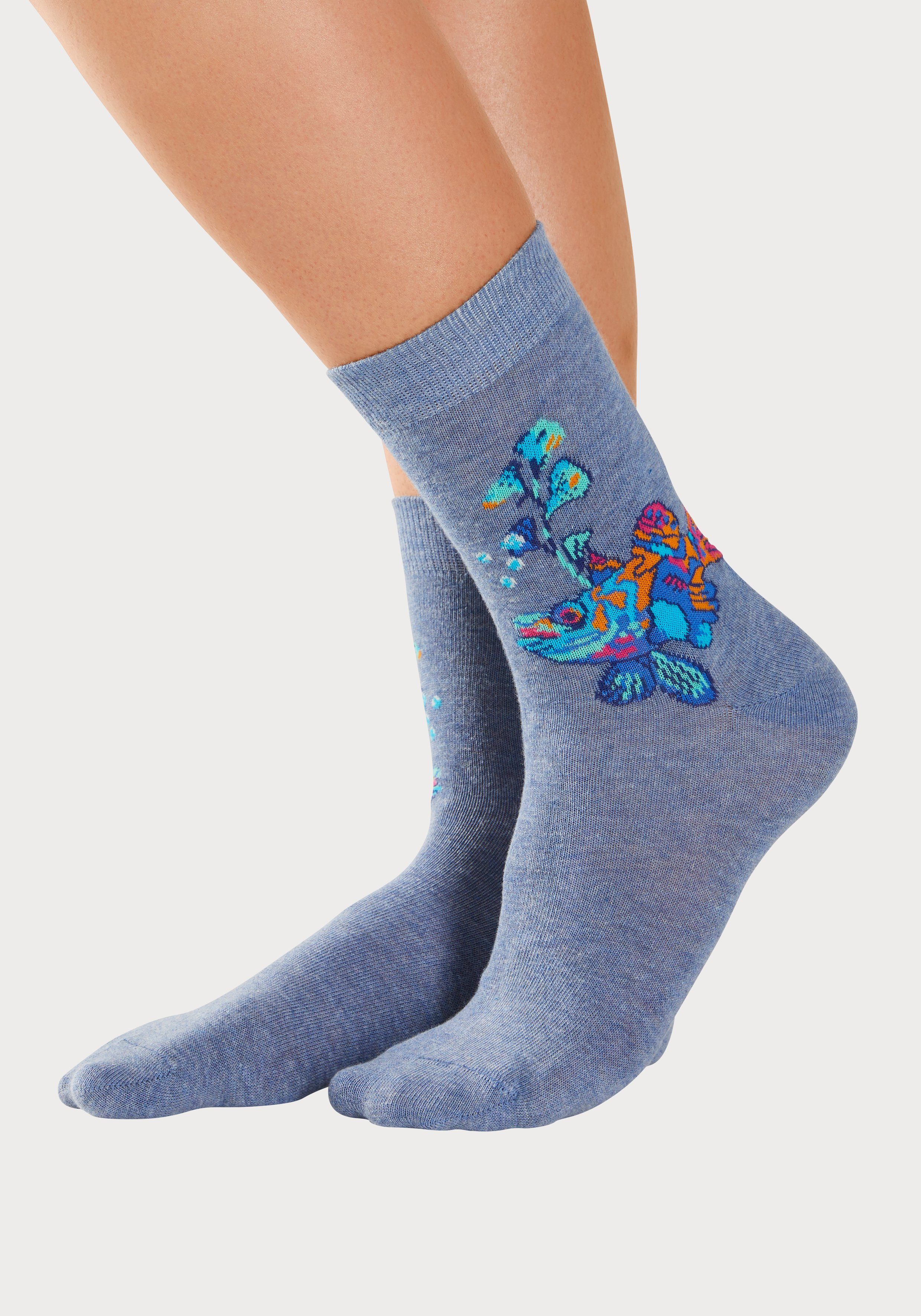 H.I.S mit farbigen Basicsocken (Packung, Meerestieren 5-Paar)