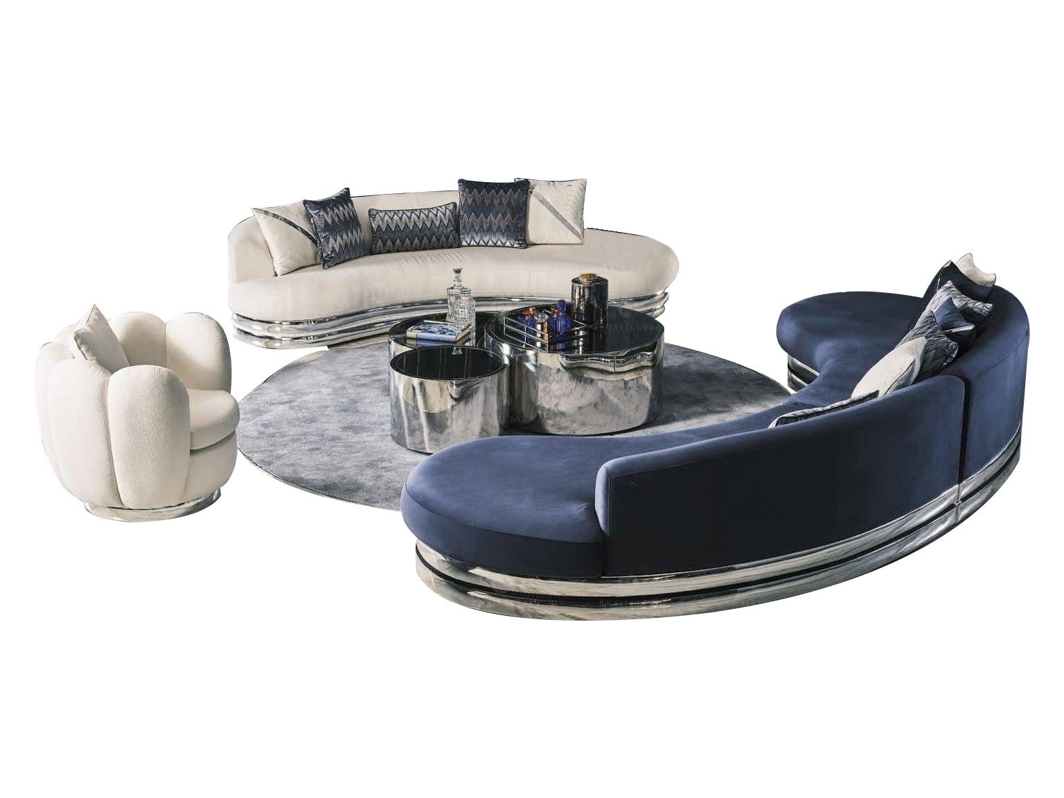 Xlmoebel Polstergarnitur Blaues Stoffsofa mit Sessel und Ottomanen im modernen Design, (5 Sitzer, 3-tlg., Sofa Set 5+3+1 Sitzer), Hergestellt in Europa