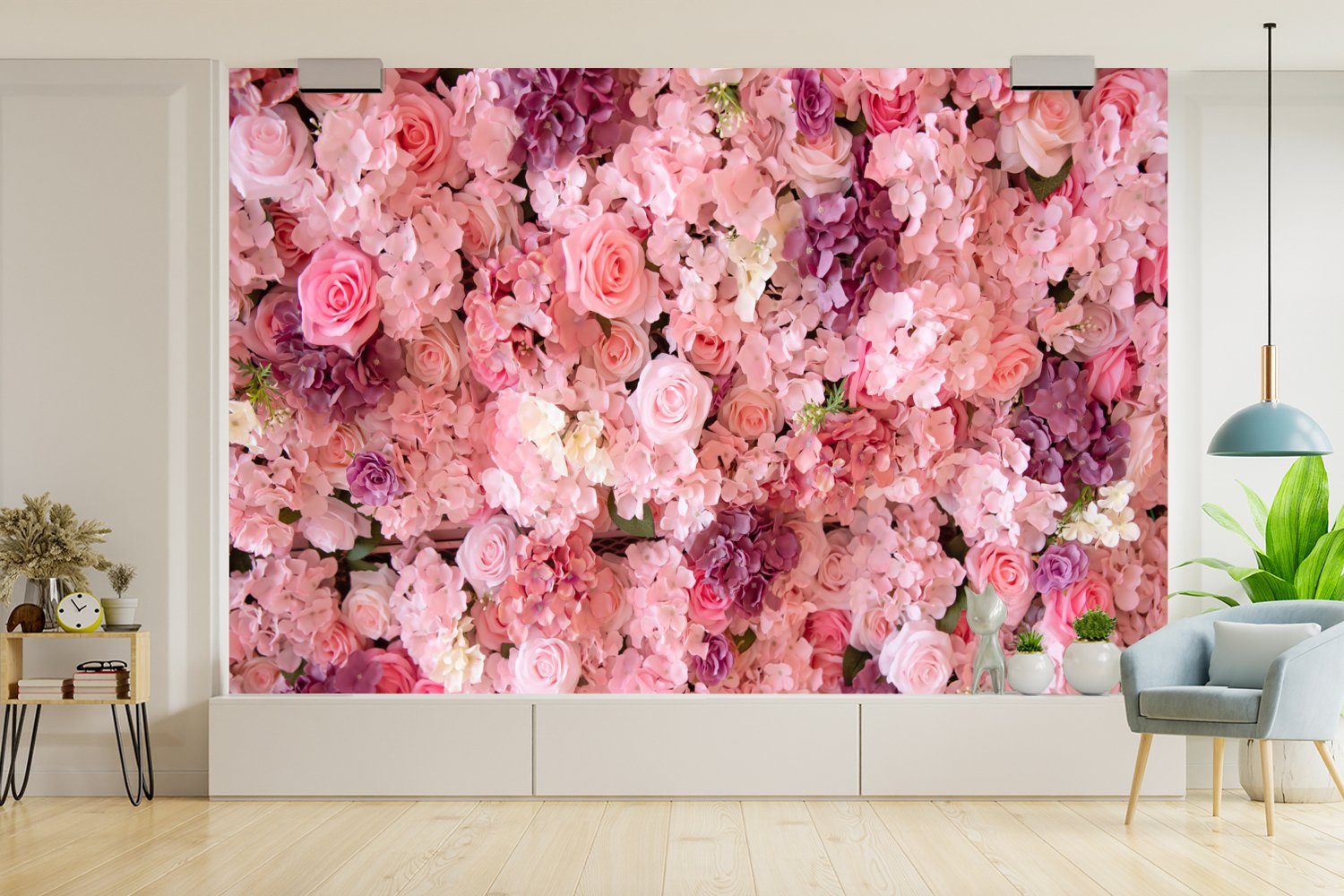 MuchoWow Fototapete Blumen - Rosa St), (6 Wallpaper bedruckt, Tapete - Wohnzimmer, Matt, Kinderzimmer, Rosen, Schlafzimmer, für Vinyl