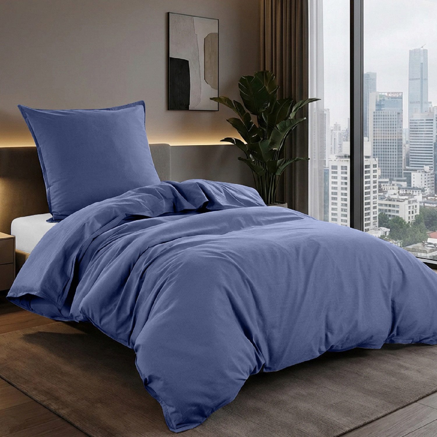 wometo Bettwäsche Stone Washed 155x220 Renforcé, Baumwolle, 2 teilig, OEKO-TEX®, 100% Baumwolle, Bettwäsche im Knitterlook mit Stehsaum
