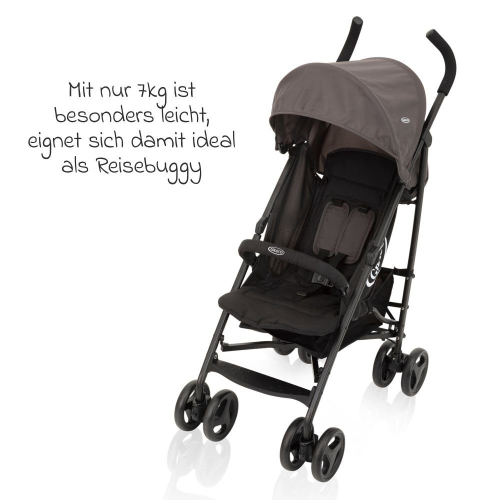 Graco Kinder-Buggy & Liegeposition nur Black - faltbar - kg 7 Reisebuggy & leicht mit Sportwagen Travelite Grey