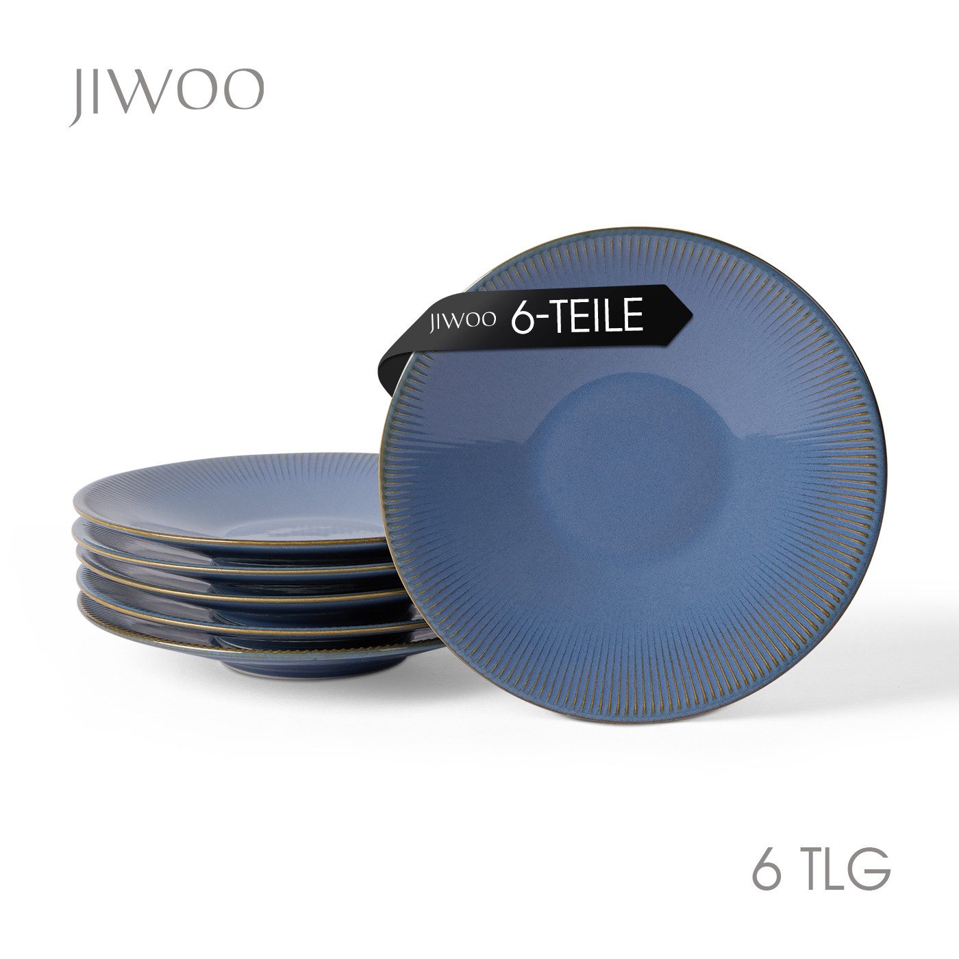 JIWOO Teller 6er Ø27cm, Speiseteller Pastateller Dessertteller Salatteller Plate, (6 St), 10 Zoll Keramik Tellerset Blau Mikrowellen spülmaschinenfest
