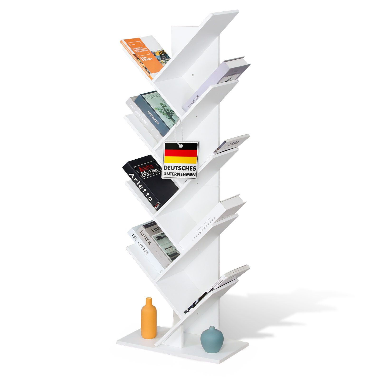 Floordirekt Bücherregal Louisiana, Baumförmiges Standregal aus Holz, mit Kippsicherung, 9 Etagen 1-tlg., 50 x 25 x 141,5 cm für Bücher, Zeitschriften, CDs, Videospiele & Deko