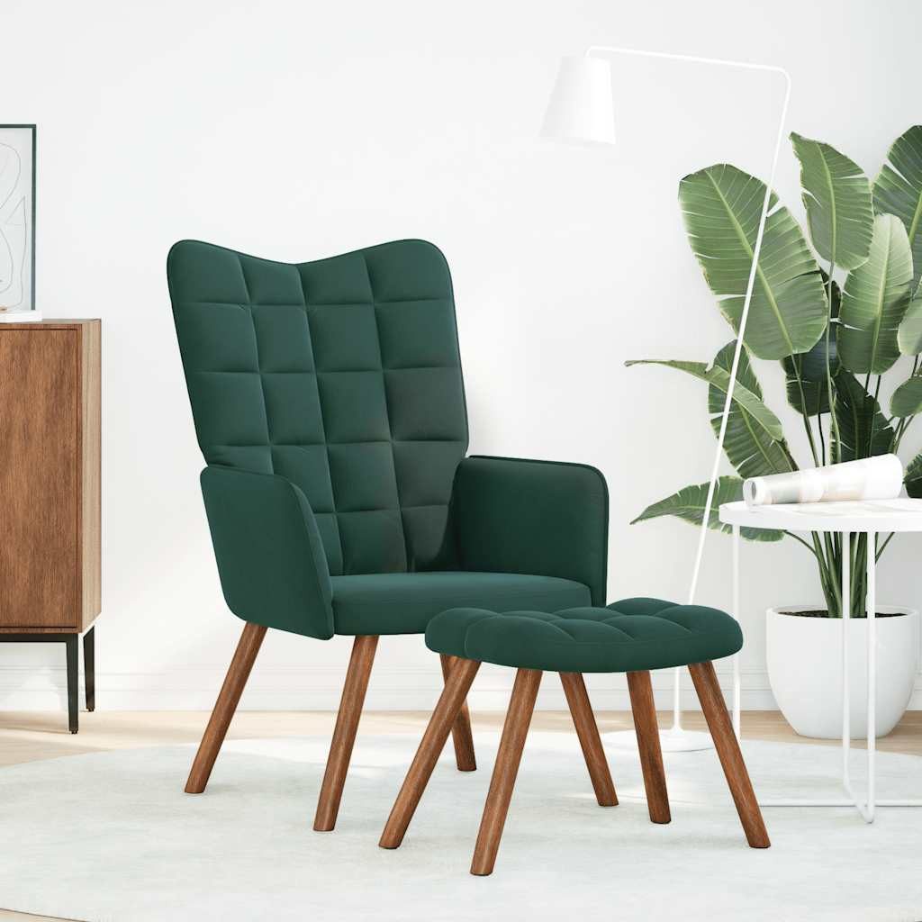 vidaXL Sessel Relaxsessel mit Hocker Dunkelgrün günstig online kaufen