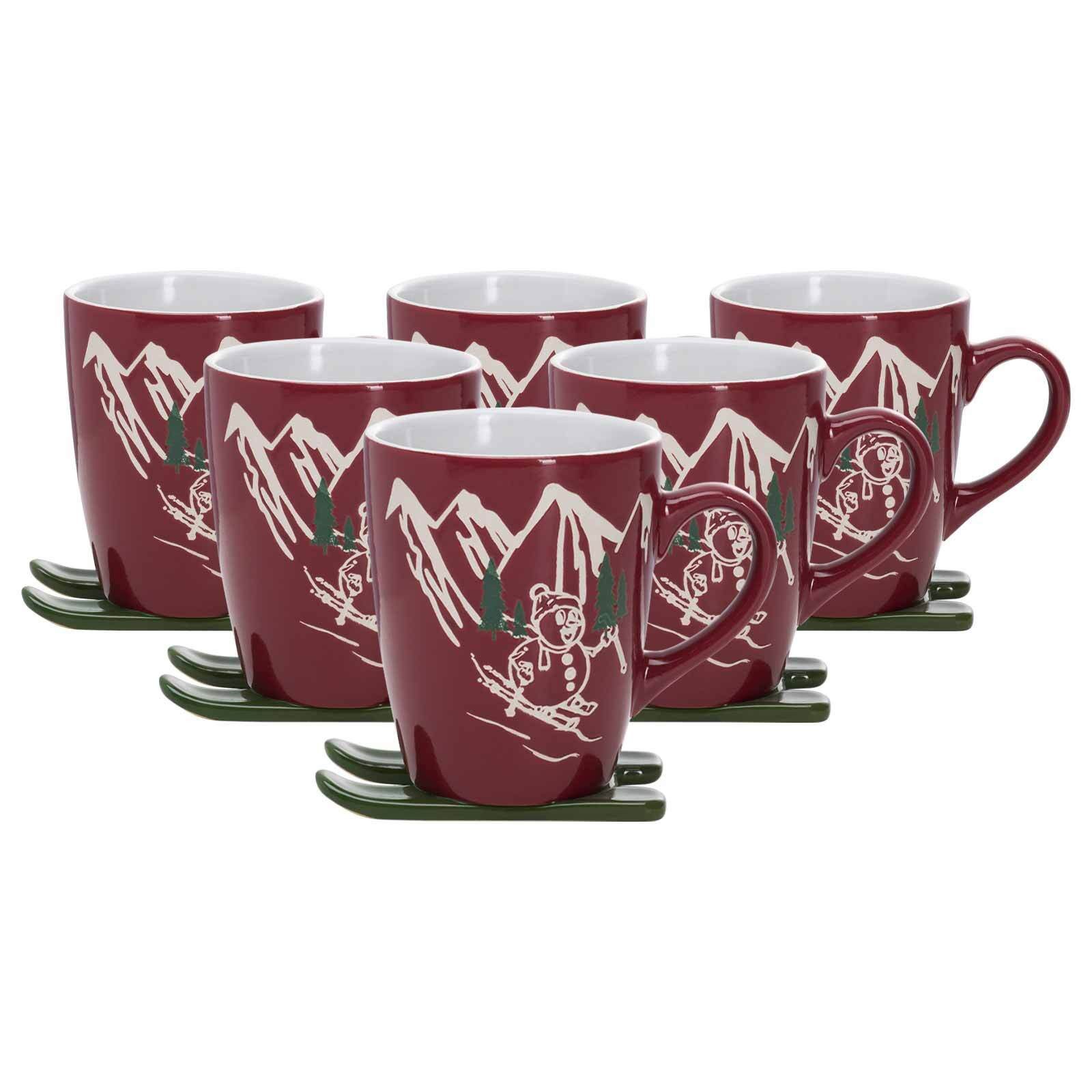 Ritzenhoff & Breker Becher Aspen Kaffeebecher auf Ski 340 ml 6er Set, 6-tlg., Steingut