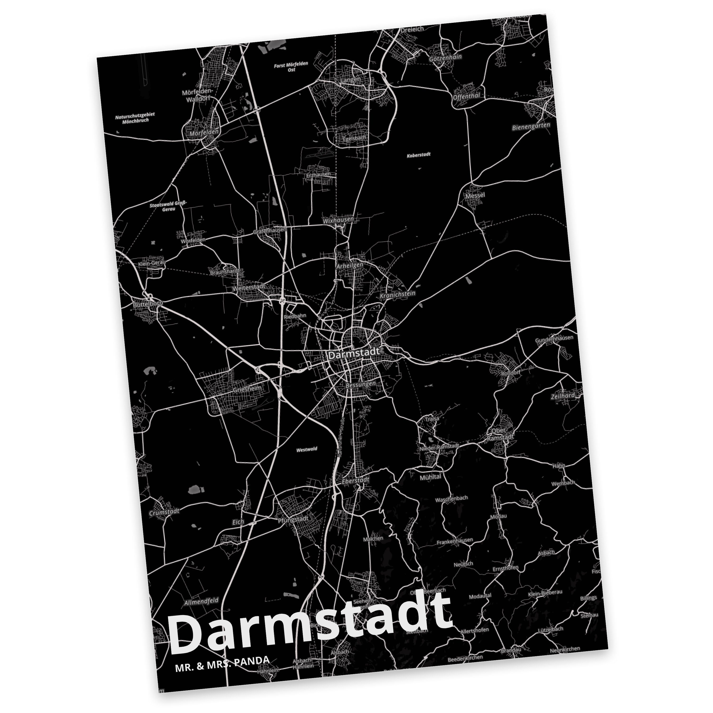 Mr. & Mrs. Panda Postkarte Darmstadt - Geschenk, Karte, Stadt Dorf Karte Landkarte Map Stadtplan