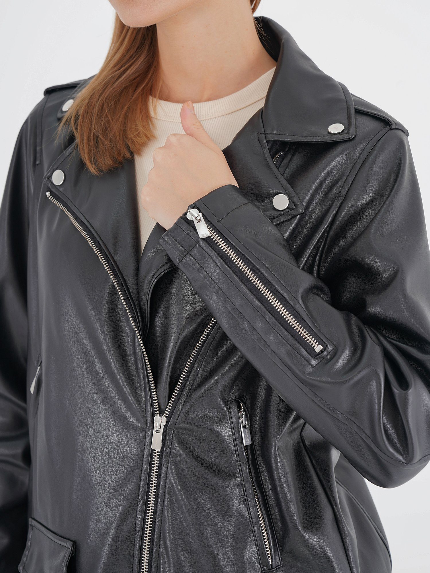 Leather schwarz Freshlions Jacket Lederimitatjacke Freshlions Zipper