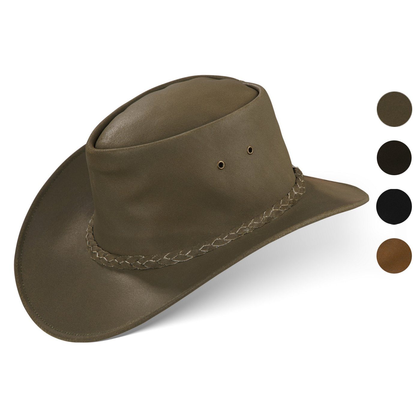 BLACK FOREST FOX Cowboyhut MELBOURNE Unisex Cowboy Western Wickel Rindsleder Hut Hunter Green Größe L