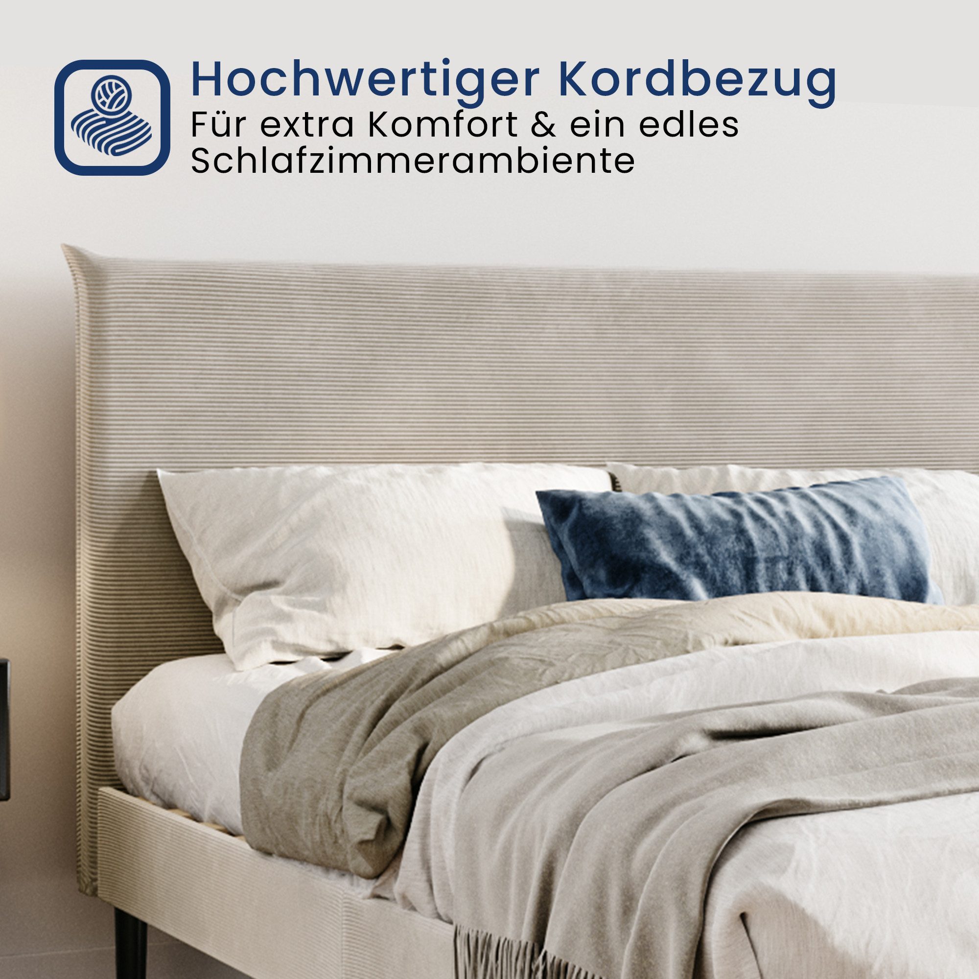 Home Collective Polsterbett 140x200 und 160x200 cm mit Lattenrost und weichem Bezug, Bettgestell (Doppelbett mit gepolstertem Kopfteil, robustes Gestell, hoher  – Bild 4 von 5
