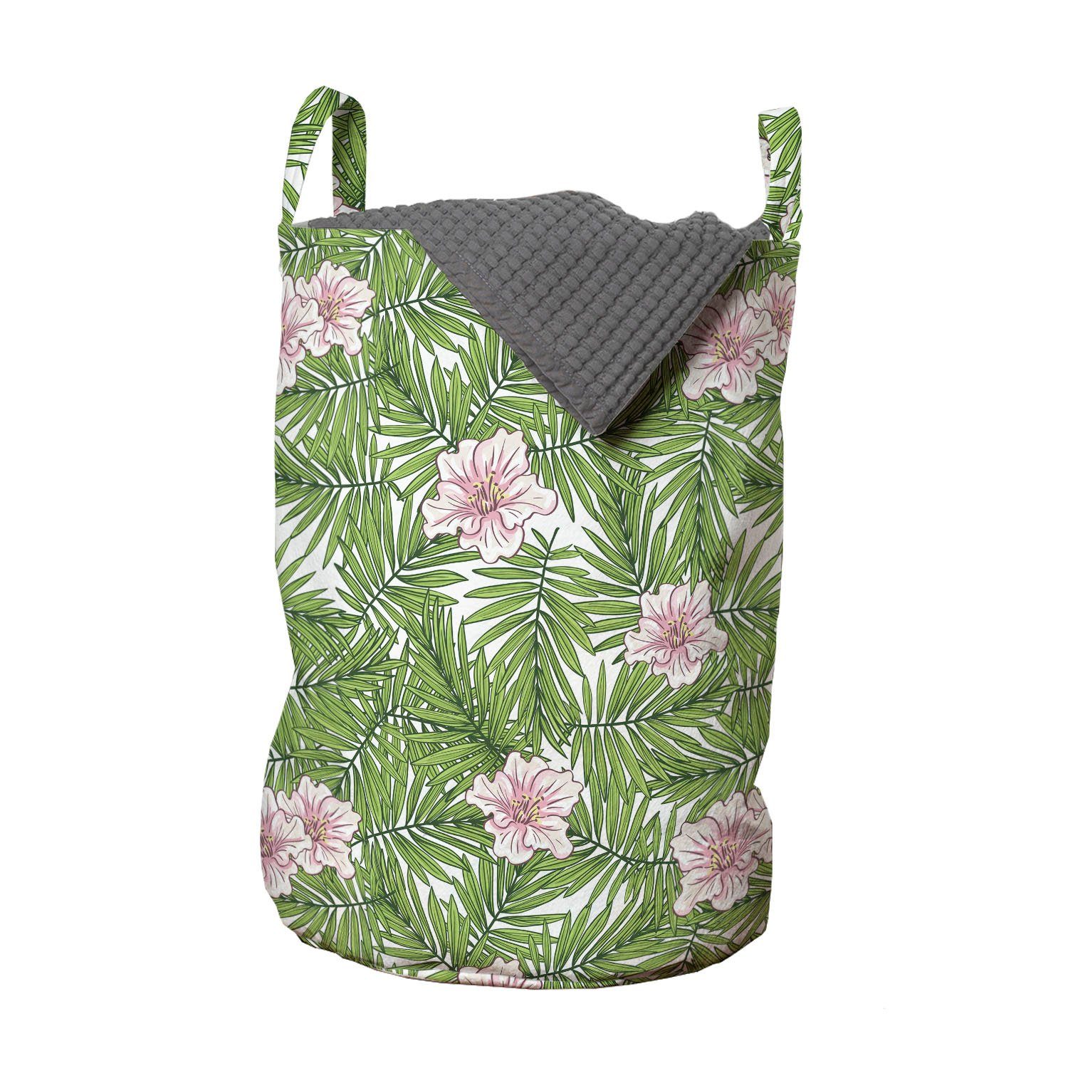 Abakuhaus Wäschesäckchen Wäschekorb mit Griffen Kordelzugverschluss für Waschsalons, Wendekreis Aloha Blumen auf Blätter Kunst