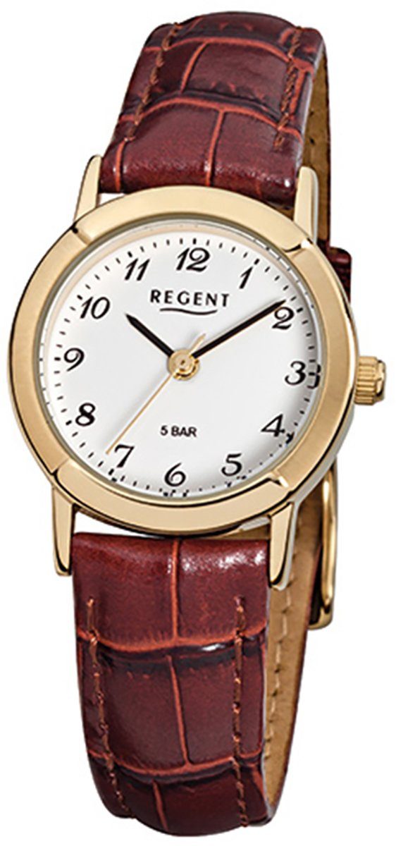 Regent Quarzuhr Regent Damen-Armbanduhr braun Analog F-575, Damen Armbanduhr rund, klein (ca. 25mm), Lederarmband