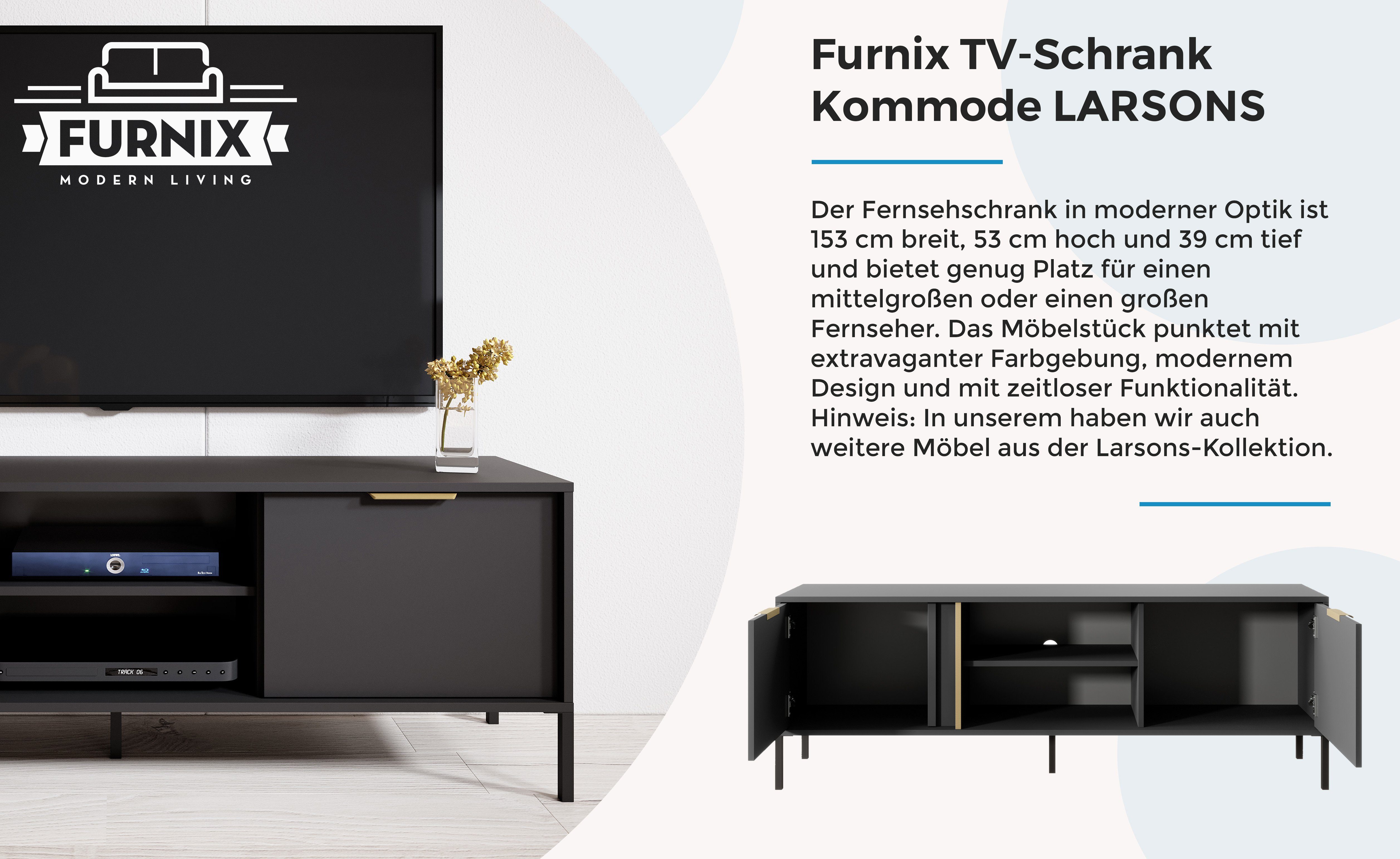 Furnix TV-Schrank Fernsehtisch x H53,4 LARSONS Metallbeine G Kommode x RTV153 2D B153,1 Anthrazit Lowboard cm, T39,5