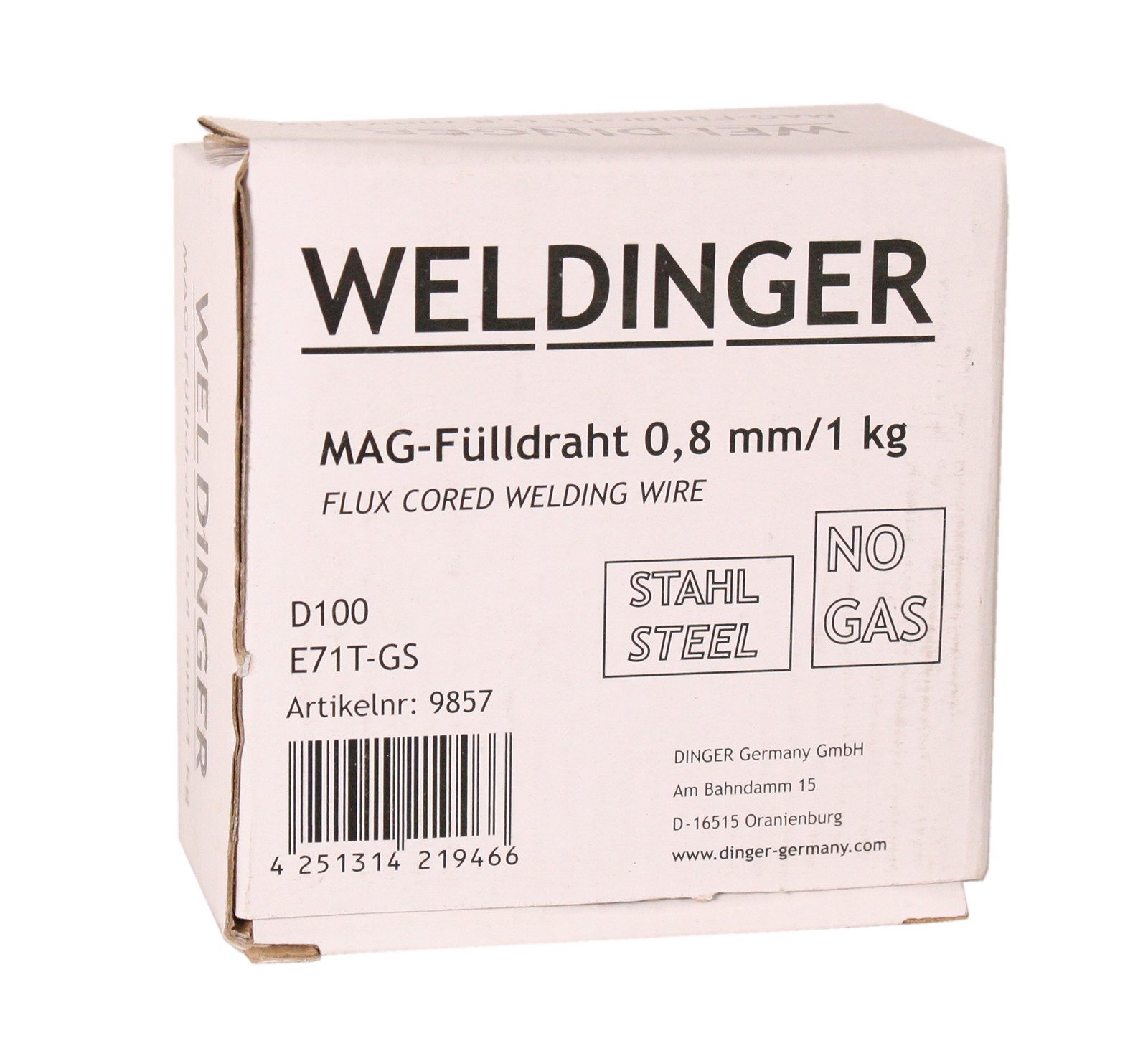 WELDINGER Schweißdraht Fülldraht Stahl 0,8 mm 1 kg D100, (1St), NoGas, Flux, Baustahl schweißen