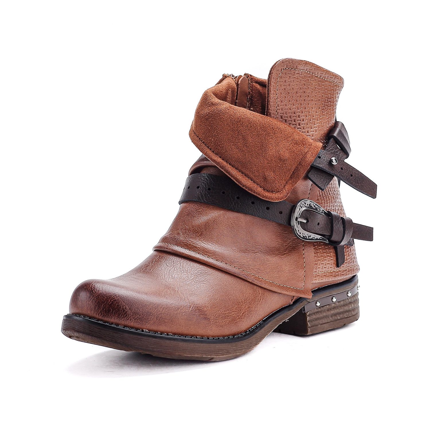 Pogolino ST140 Bikerboots Damen Biker Boots leicht gefüttert Stiefeletten mit Schnalle