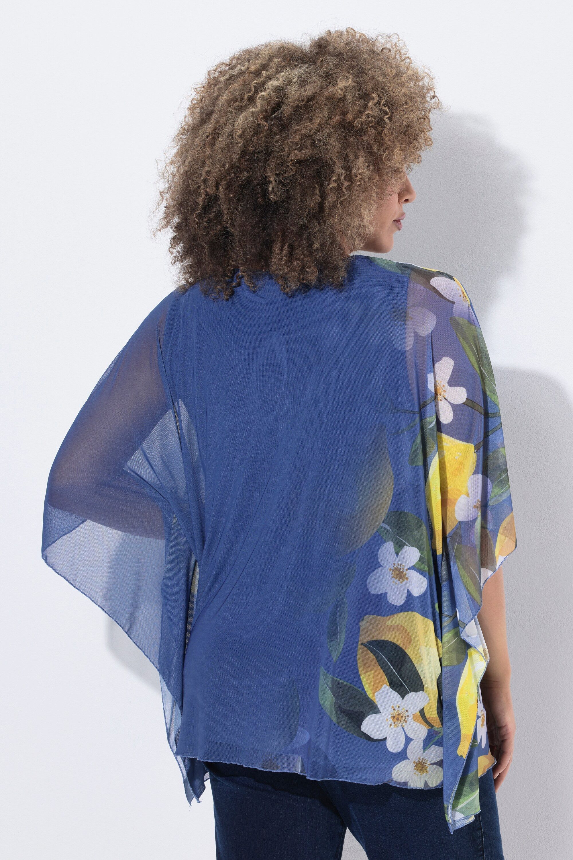 Ulla Popken Longbluse Mesh-Bluse doppellagig Oversized Rundhals Halbarm