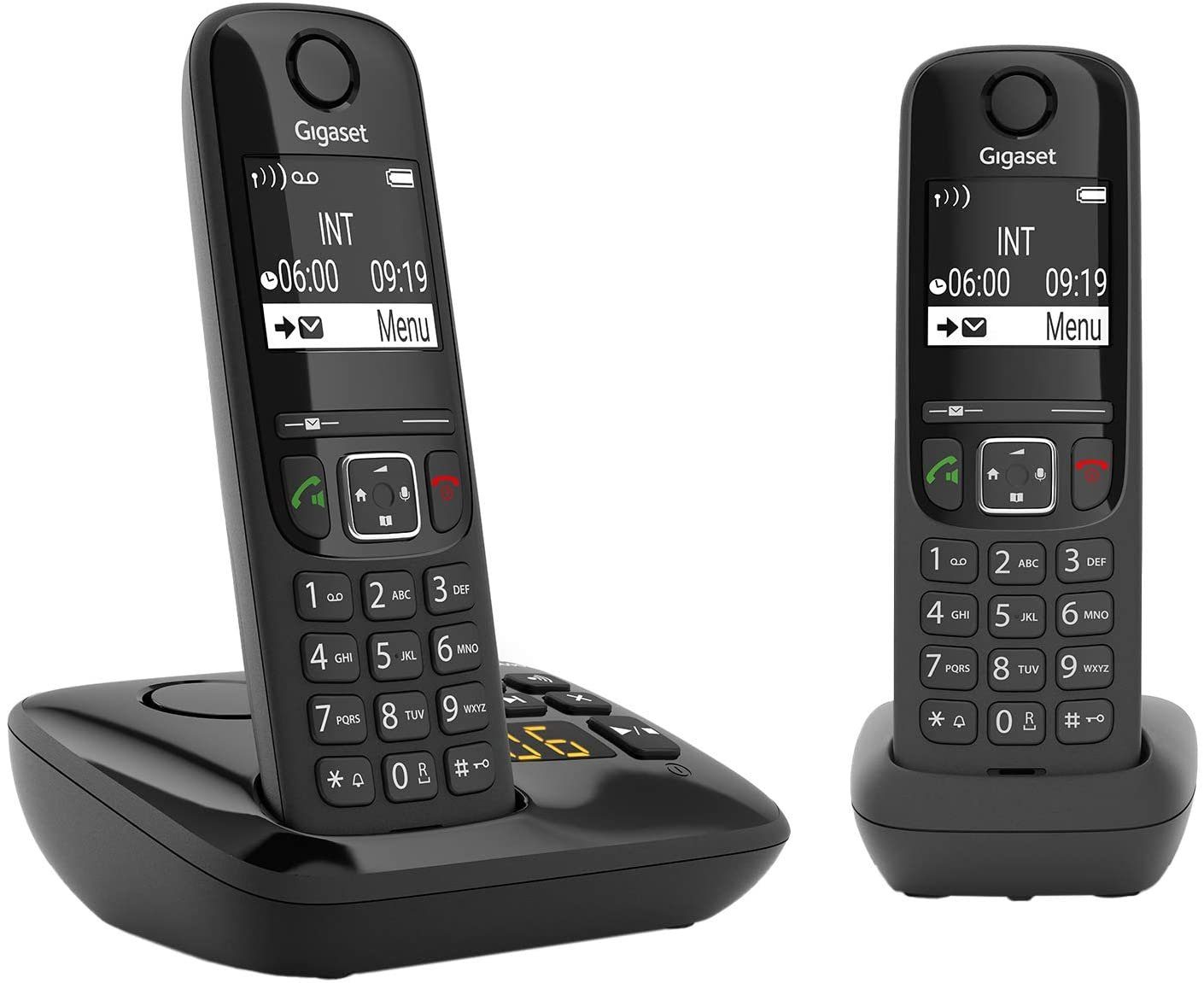 Gigaset Gigaset AS690A Duo - 2 Schnurlose Telefone mit Anrufbeantworter -  großes, kontrastreiches Display - brillante Audioqualität - einstellbare  Klangprofile - Freisprechfunktion - Anrufschutz Schnurloses DECT-Telefon ( Mobilteile: 2, mit ...