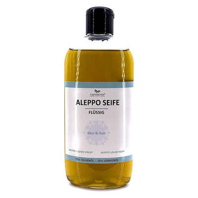 Carenesse Duschgel Aleppo, 75% Olivenöl + 25% Lorbeeröl, 250 ml, flüssige Aleppo-Seife, Flüssige Seife mit Dosierspender Haarseife Duschseife Aleppo Seife