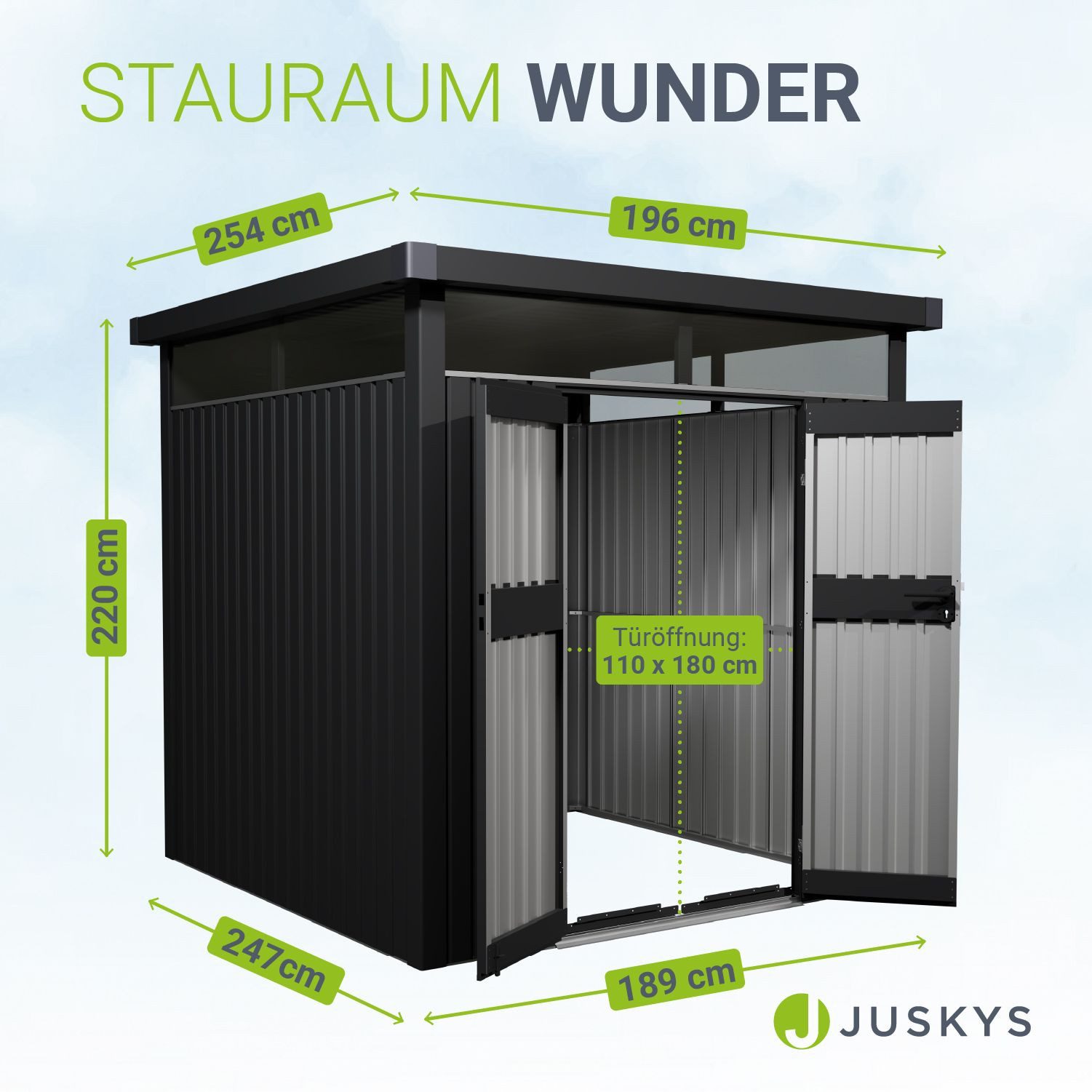 Juskys Gartenhaus Luzern, BxT: 196x254 cm, 5,2 m², Metall, wetterfest, langlebig, Fenster & abschließbare Tür