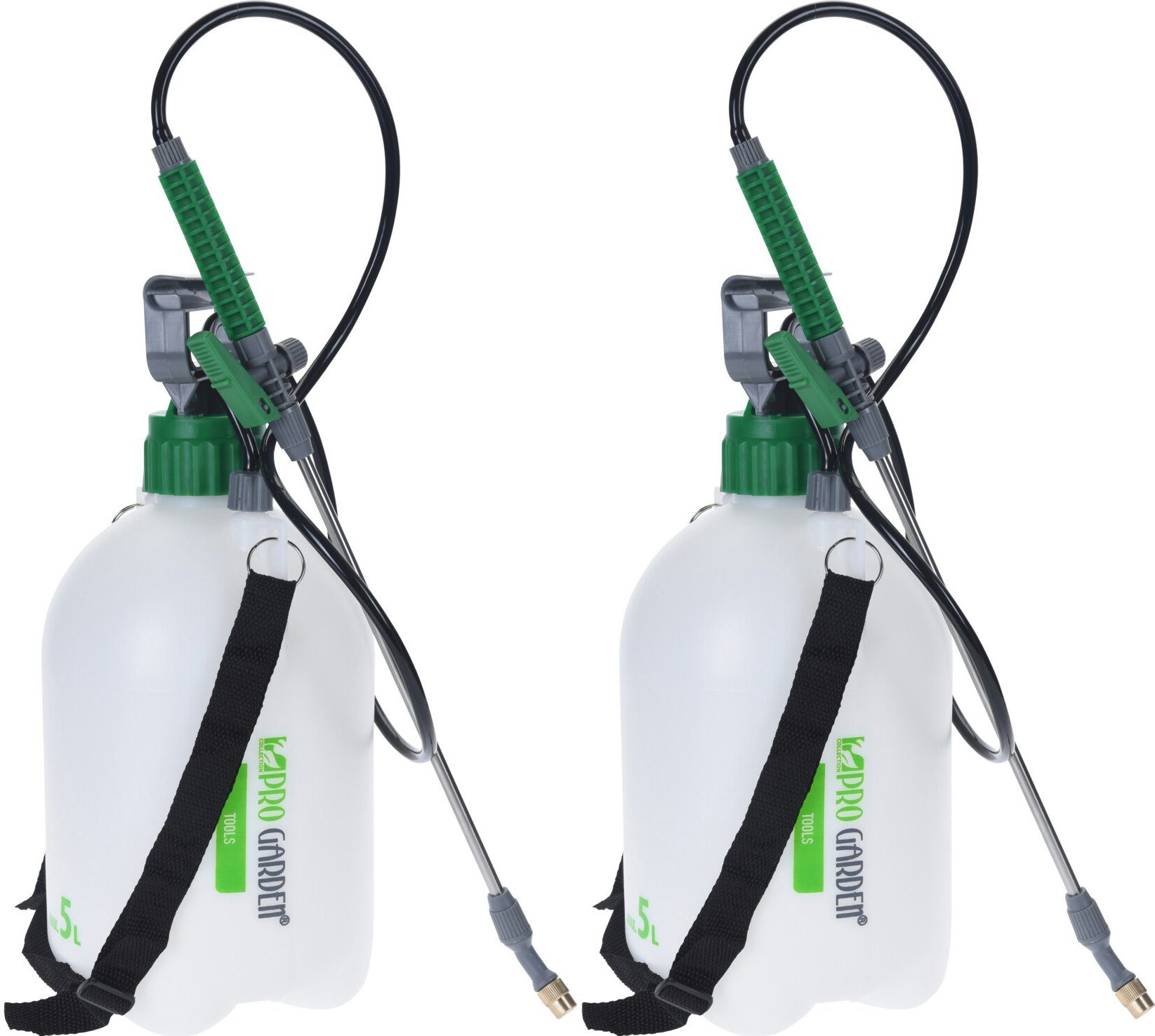 Progarden Drucksprühgerät Drucksprüher Gartenspritze 5 LSprühflasche 2 er Set, (Set, 2-tlg., Packung), Pflanzensprüher, 5 Liter, Drucksprüher, mit Tragegurt, Pumpsprüher