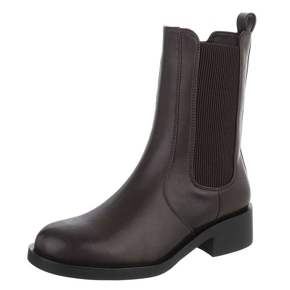 Ital-Design Damen Chelsea Boot mit Blockabsatz und Elastikeinsatz Stiefelette (92422370) Blockabsatz Chelsea Boots in Braun