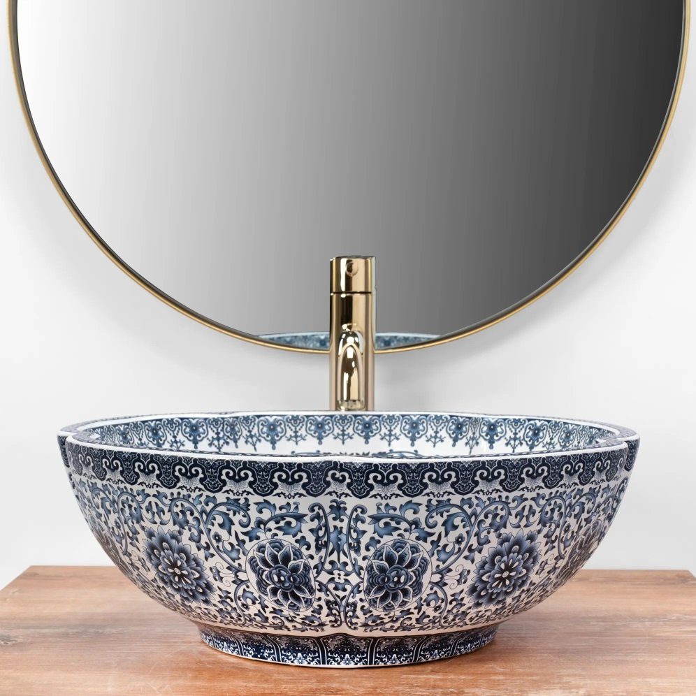 wohnwerk.idee Aufsatzwaschbecken Vintage Waschschale orientalisch Blau-Weiß günstig online kaufen