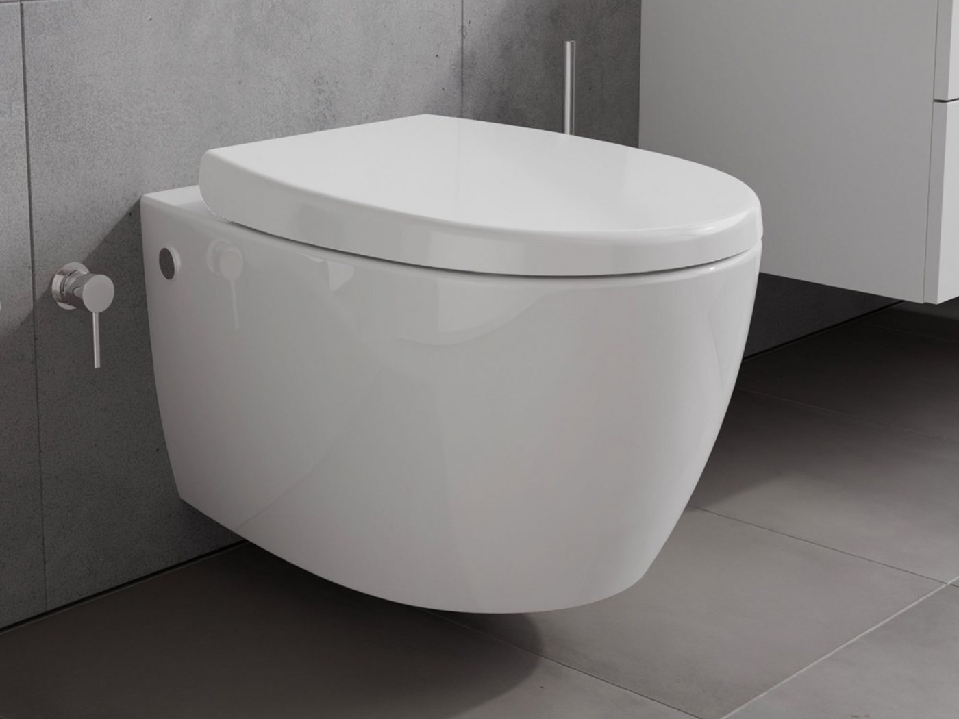Thumbnail - Aqua Bagno Dusch-WC mit Softclose WC-Sitz Tiefspül-WC spülrandloses WC Taharat, wandhängend, Abgang waagerecht, WC-Set