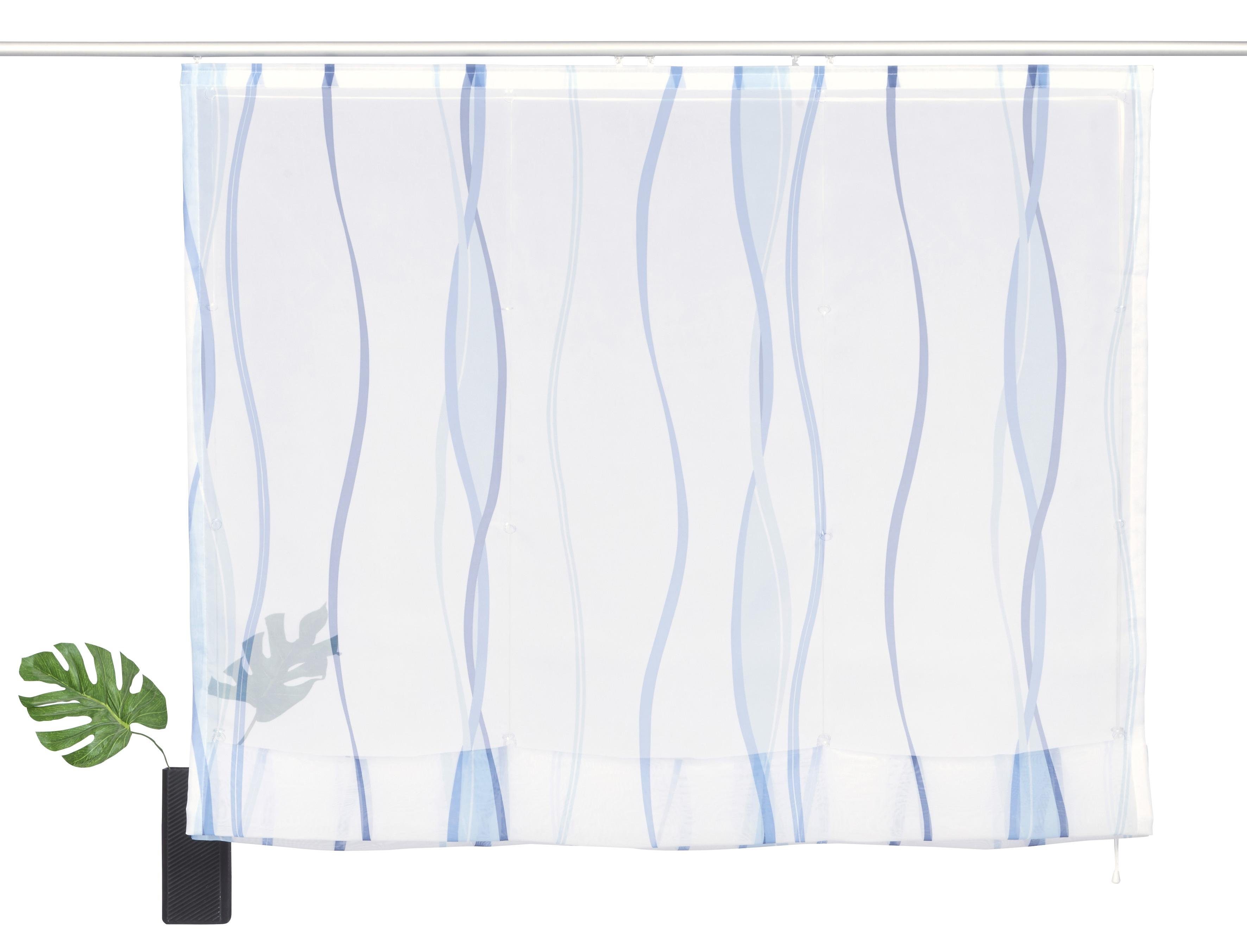 Raffrollo Dimona, my home, mit Klettschiene, Transparent, Voile, Polyester, Wellen weiß/blau