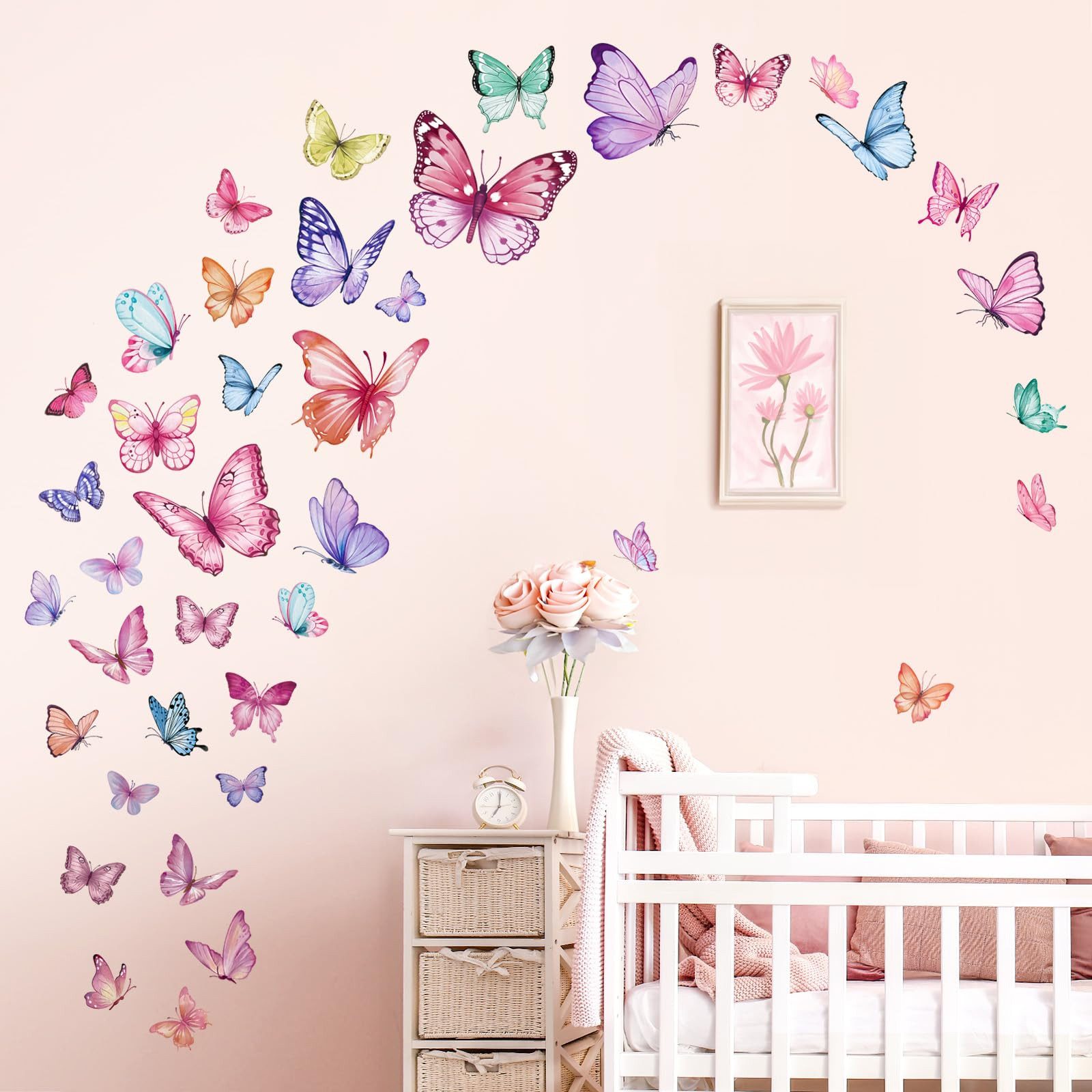 FOUORTUNATE-BEE Wandtattoo Schmetterling Wandsticker Rosa Kinderzimmer Mädchen Wanddeko 2er Set, Wandtattoo für Babyzimmer Spielzimmer Schlafzimmer Wohnzimmer Deko