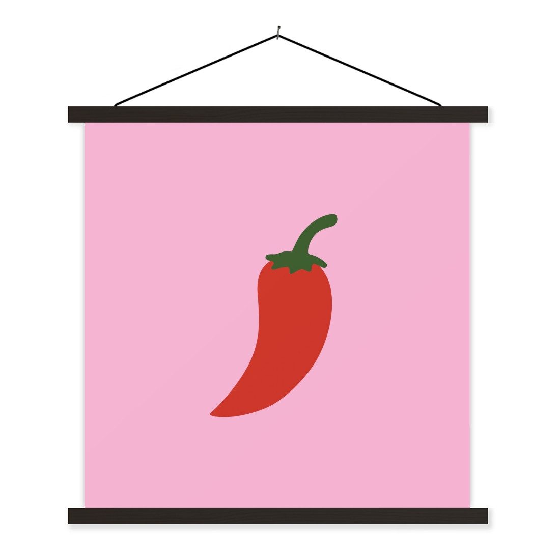 MuchoWow Poster Paprika - Rot - Illustration, (1 St), Bilderhalter, Bilderrahmen, Magnet Rahmen, Holz, 90x90 cm