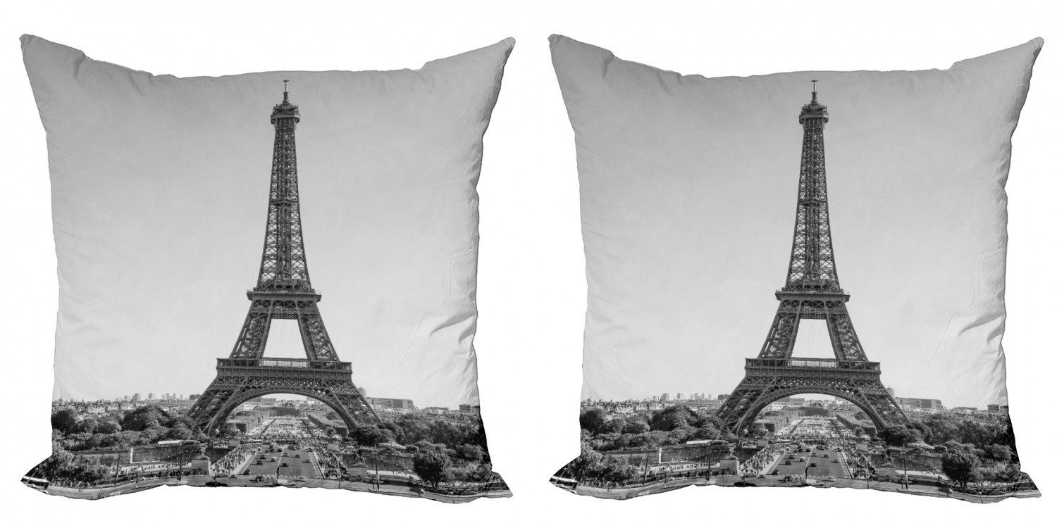 Stück), (2 Abakuhaus Doppelseitiger Digitaldruck, Modern Stadtbild Eiffelturm Old Accent Kissenbezüge Times