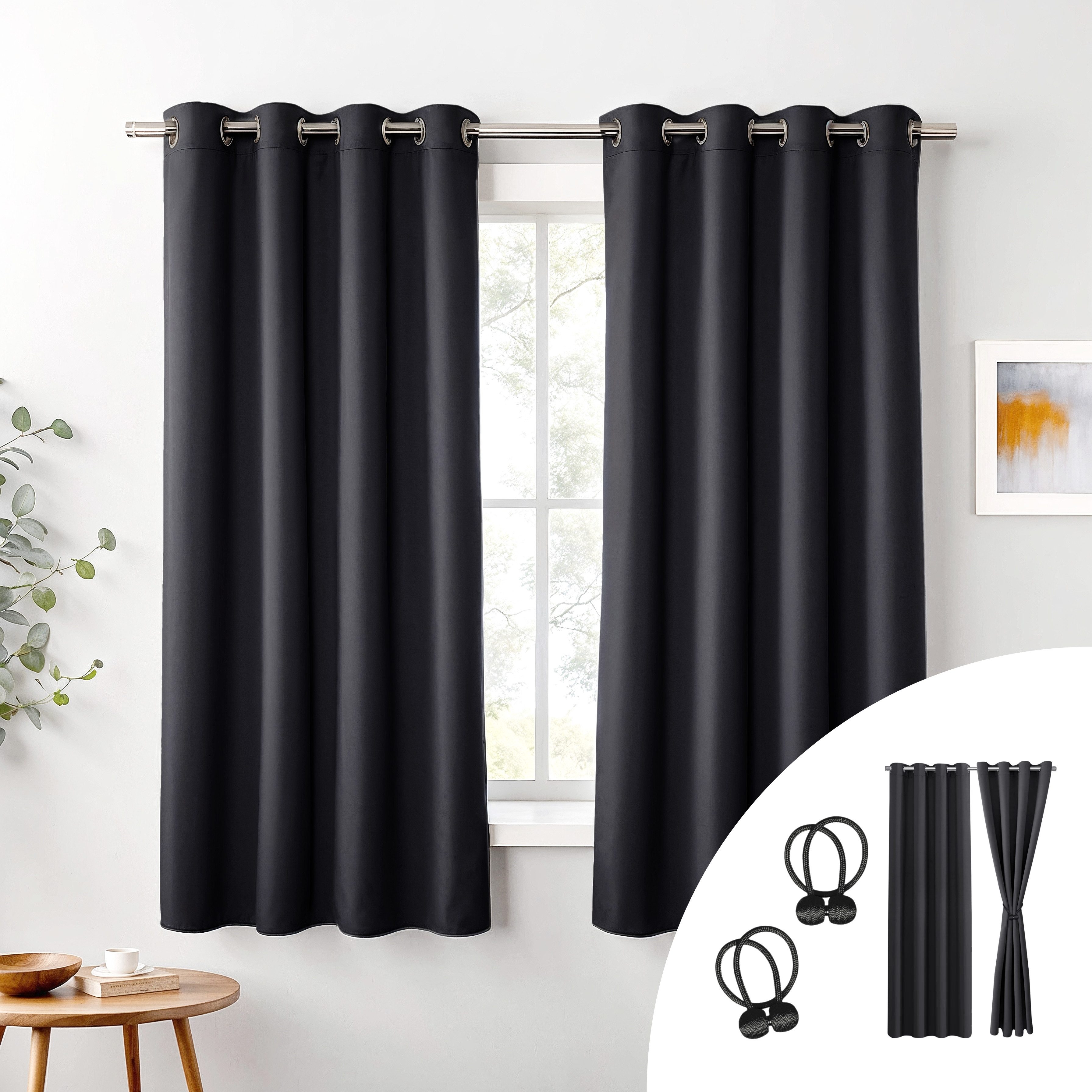 Cozyor Verdunkelungsvorhang 2er-Set inkl. 2 Magnethalter, thermoisolierend, Gardinen blickdicht (2 St), Ösen, verdunkelnd, Mikrofaser Polyester, Gardinen Thermo Vorhang 160x135 Wohnzimmer, Schlafzimmer, Kinderzimmer