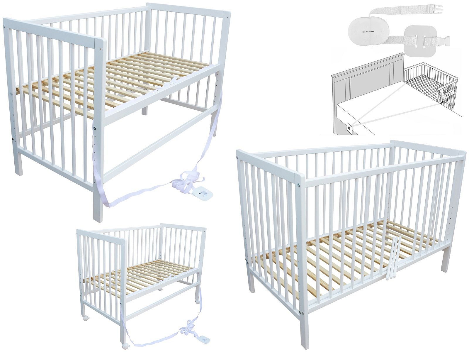 Micoland Beistellbett Kinderbett Beistellbett Babybett 120x60cm mit Gurt und Rädern